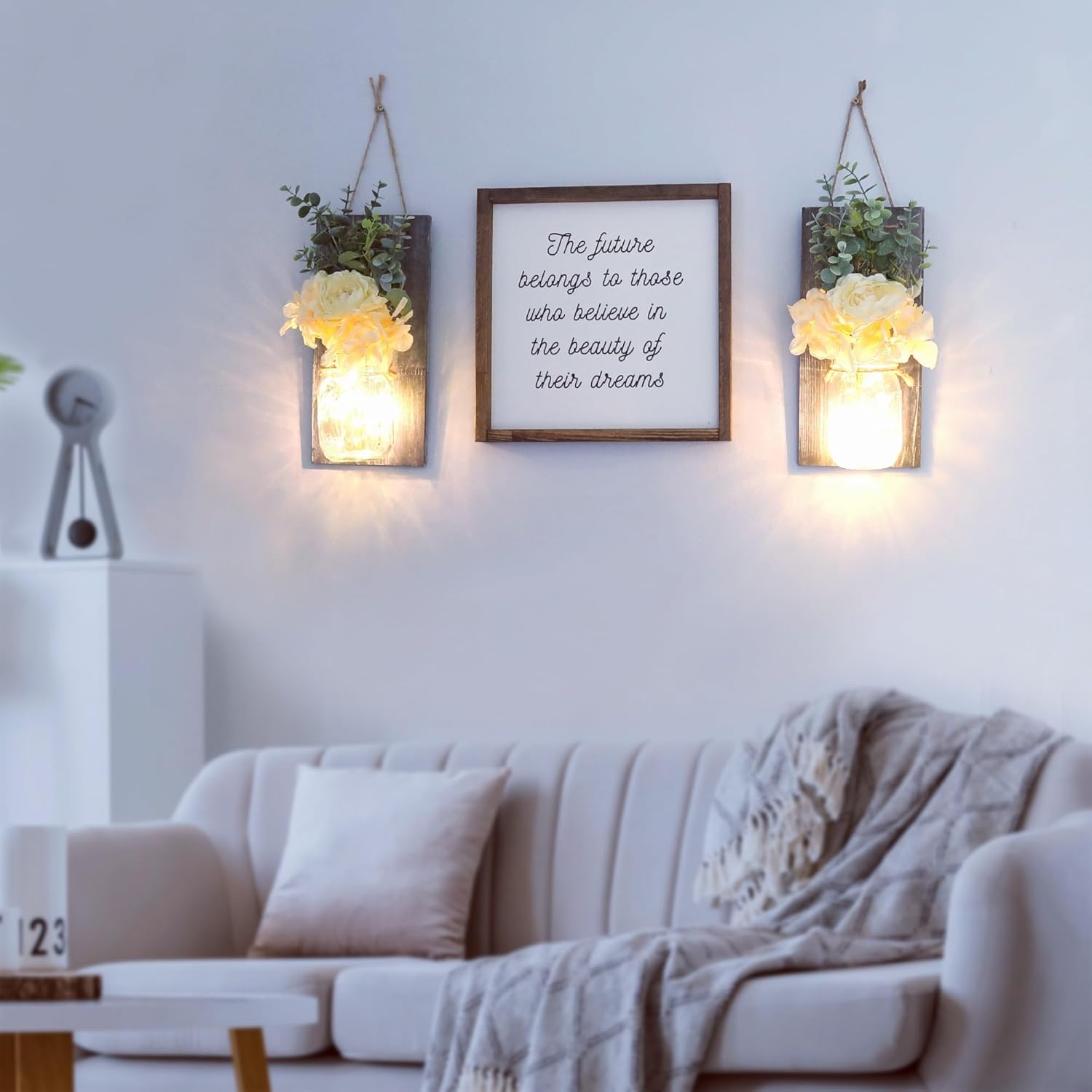 Besuerte Decoración de pared moderna de granja, decoración de pared de campo para dormitorio, sala de estar, cocina, arte de pared rústico con luces