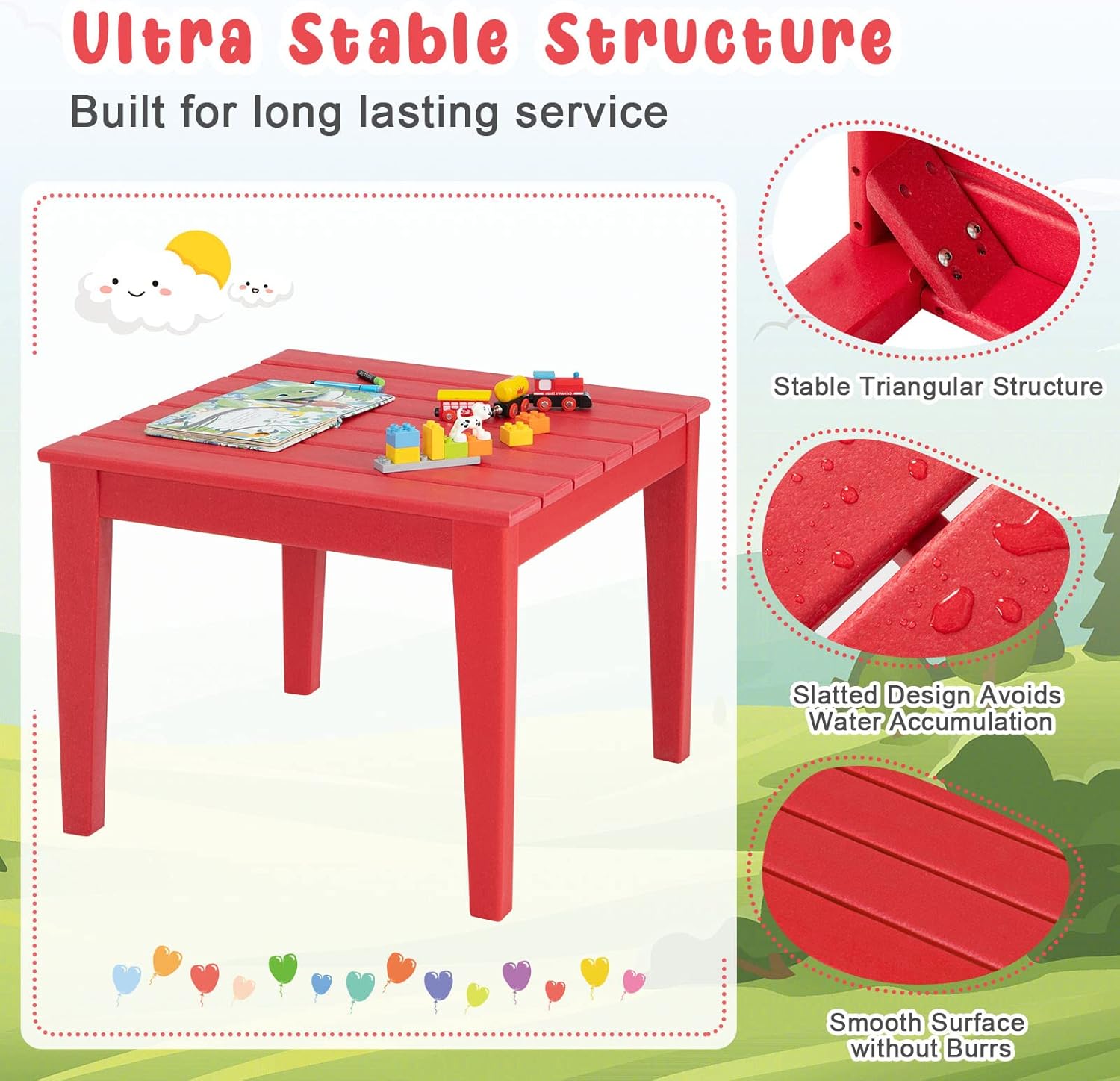 Costzon Juego de mesa y silla para niños, mesa de actividades de 3 piezas para todo tipo de clima para interiores y exteriores, juego de muebles