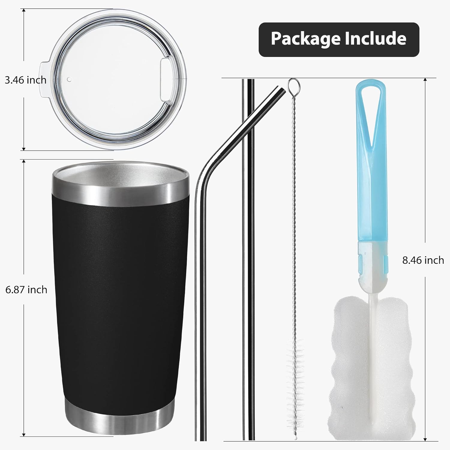 MUCHENGHY Vaso de acero inoxidable de 20 onzas con tapa y popote, doble pared aislada al vacío, vaso metálico de doble uso de sorbos y pajitas para