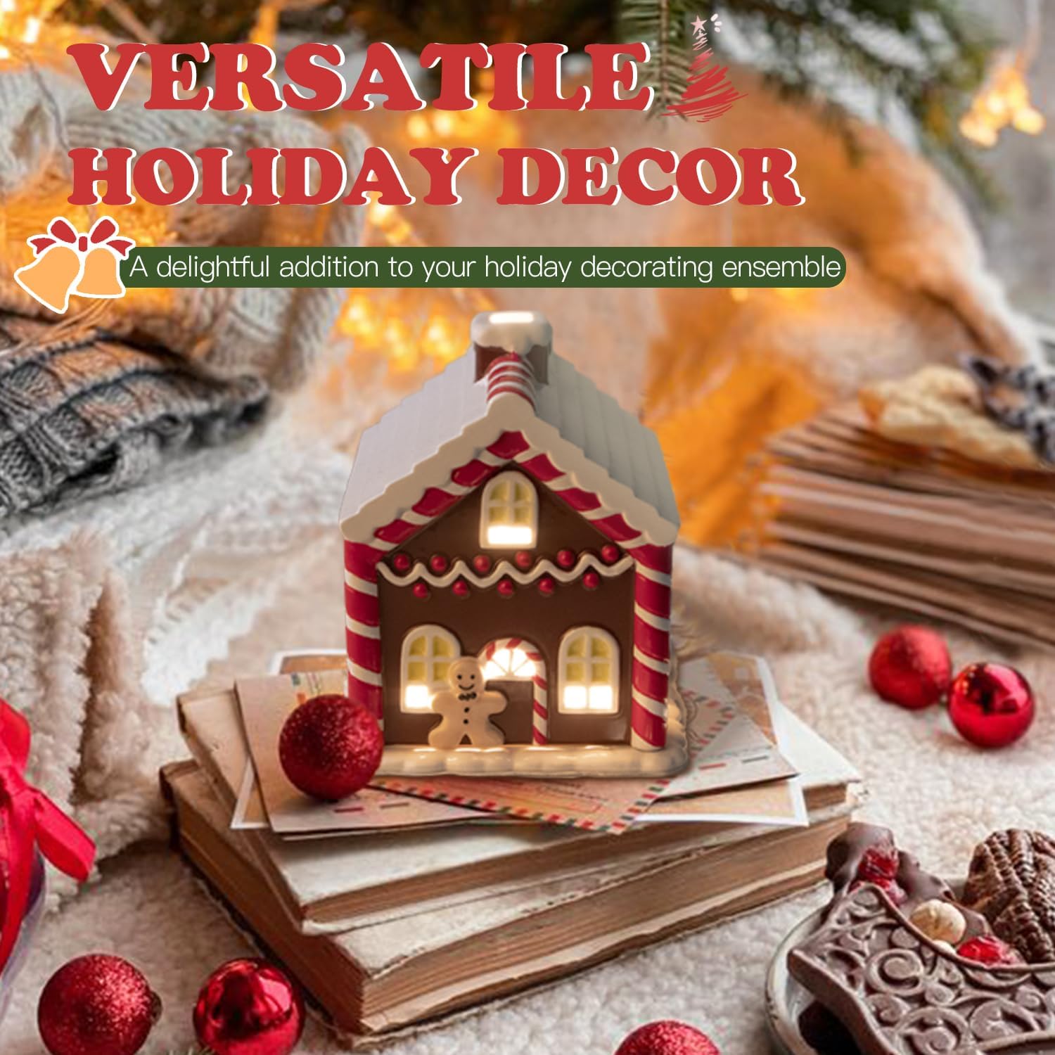 SALKING Calentador de cera de Navidad para derretimiento, casa de jengibre, calentador eléctrico de cera para cera perfumada, decoración navideña,