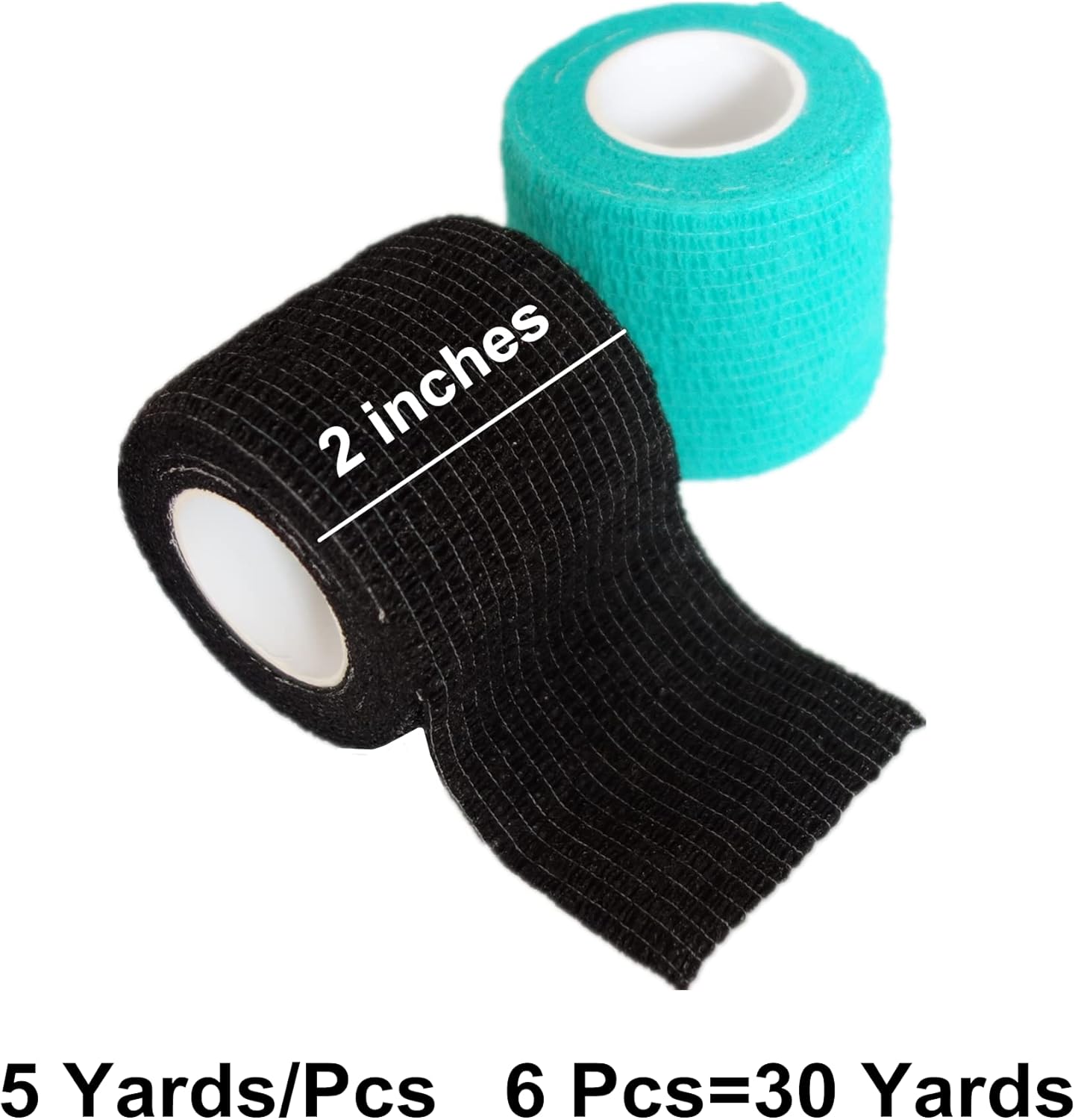 Paquete de 6 vendajes cohesivos de 2 pulgadas, cinta autoadhesiva autoadhesiva autoadhesiva transpirable para muñeca, tobillo, deportes, tatuaje (5