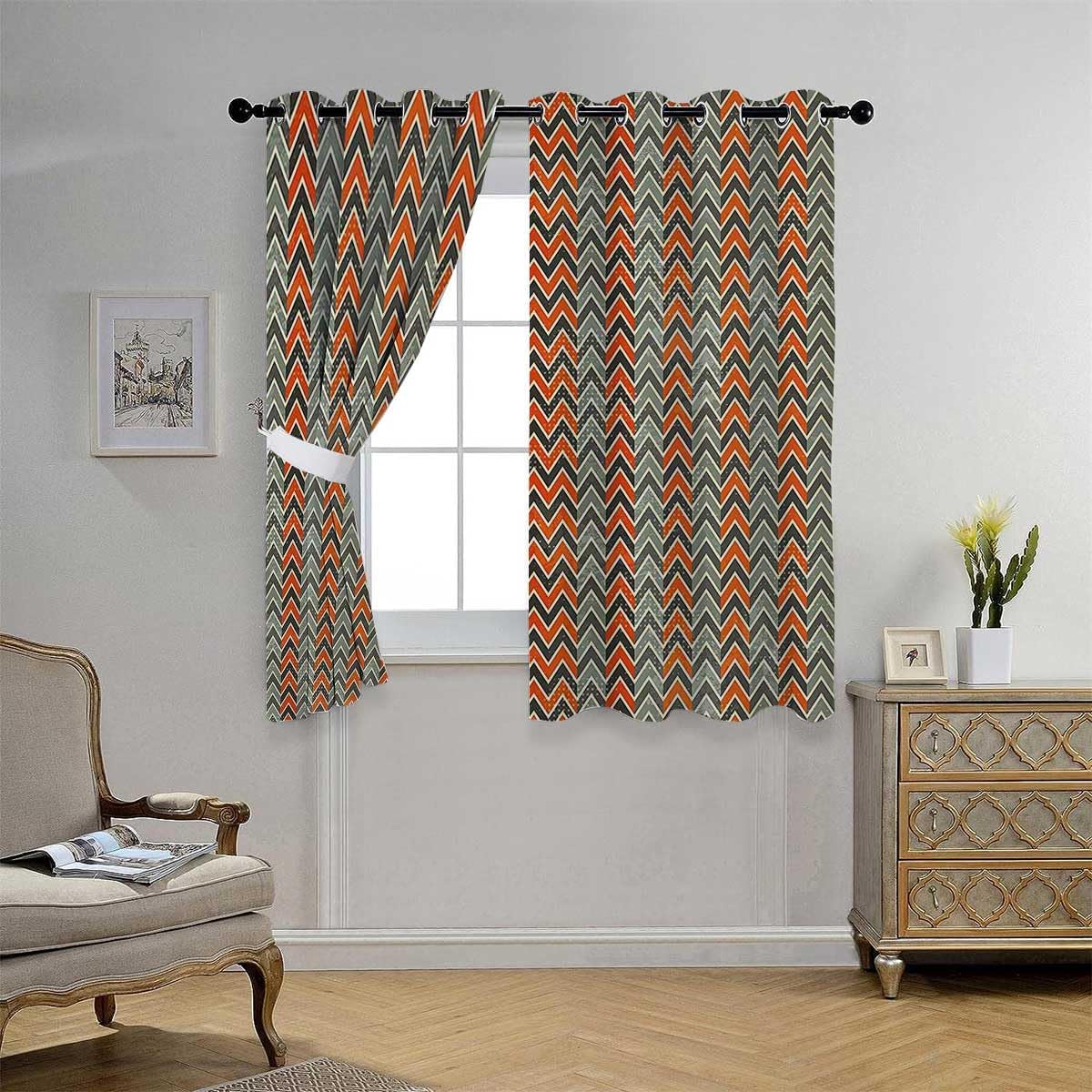 YANFENQI Blackout Window Curtains Geometric Grommet Short Glass Door Curtains Cortinas para Ventanas De Cuarto 55Inch Width by 72Inch Length,2 Panels