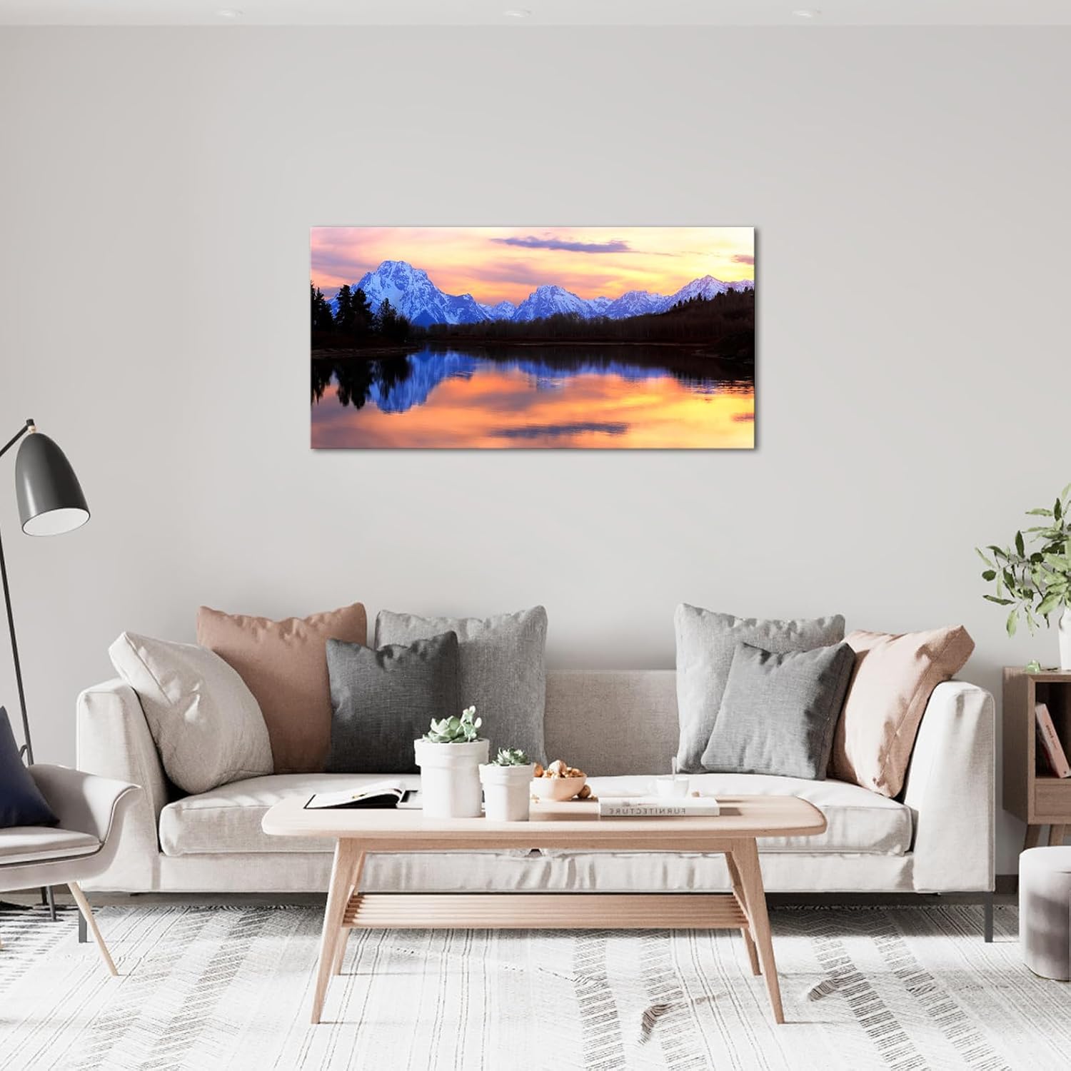 LevvArts Grand Teton – Lienzo decorativo para pared, diseño de paisaje del parque nacional, los tetons reflejados en el río serpiente en Oxbow Bend,