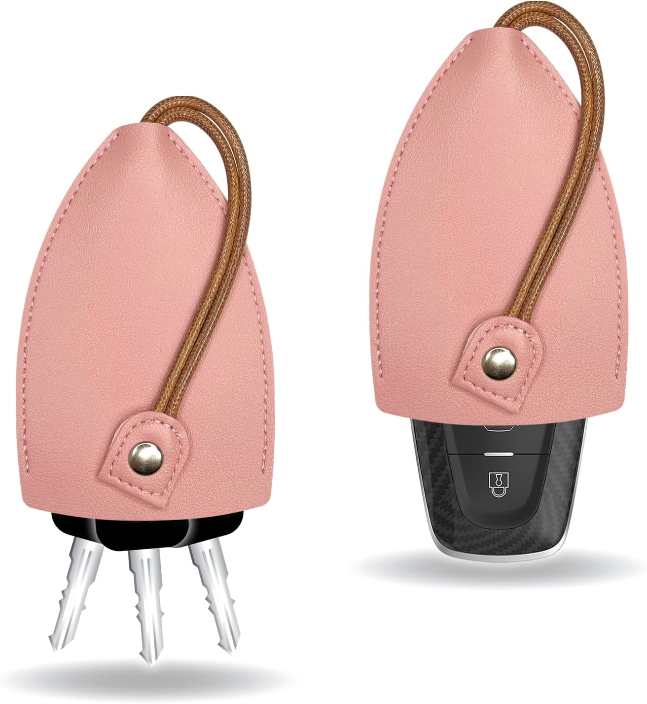pvotawp 2 fundas creativas extraíbles para llaves, de cuero de gran capacidad, lindo protector para llavero con gancho de soporte (rosa)