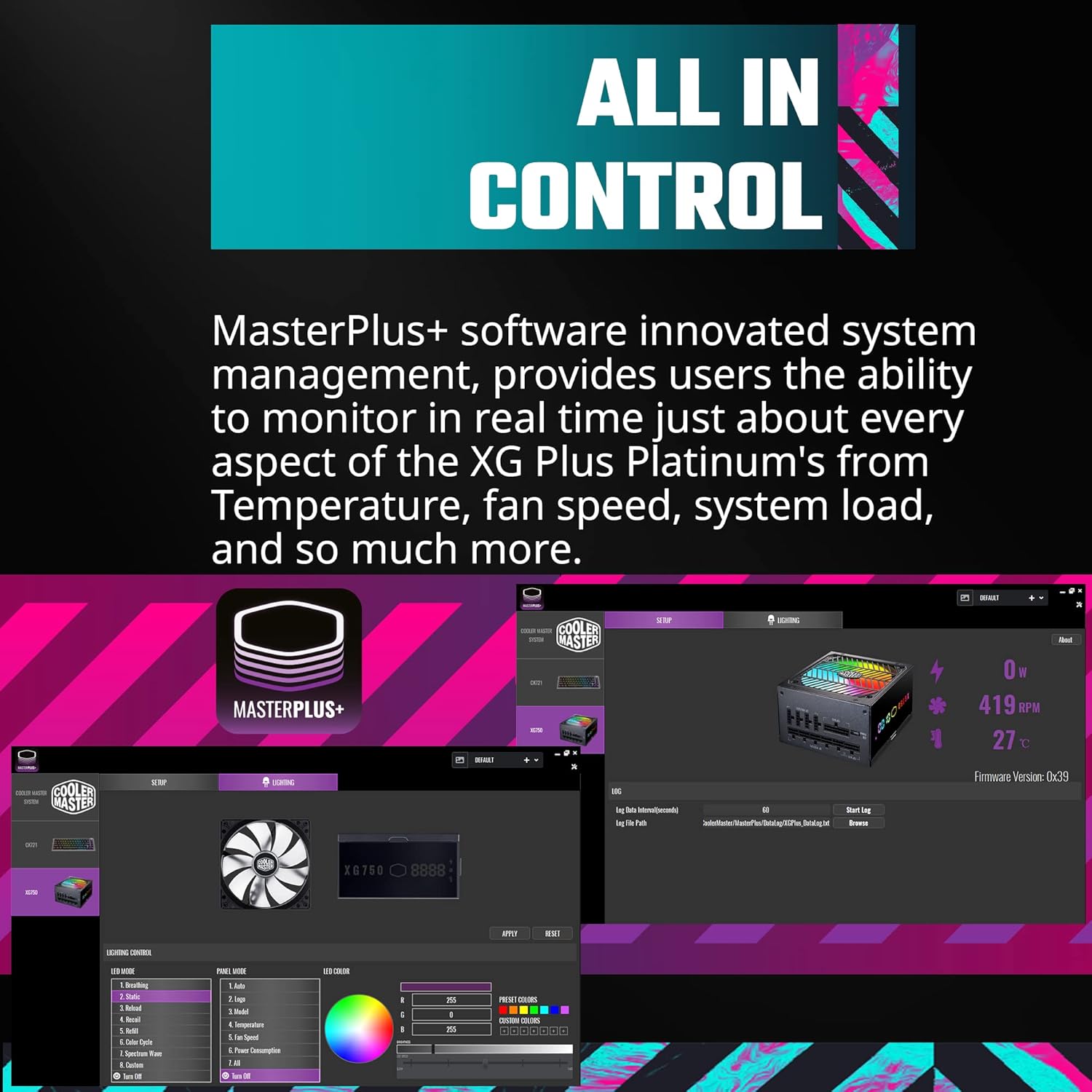 Cooler Master XG650 Plus Platinum ARGB totalmente modular, 650W, panel de visualización de información incorporado, ventilador silencioso ARGB 5.315