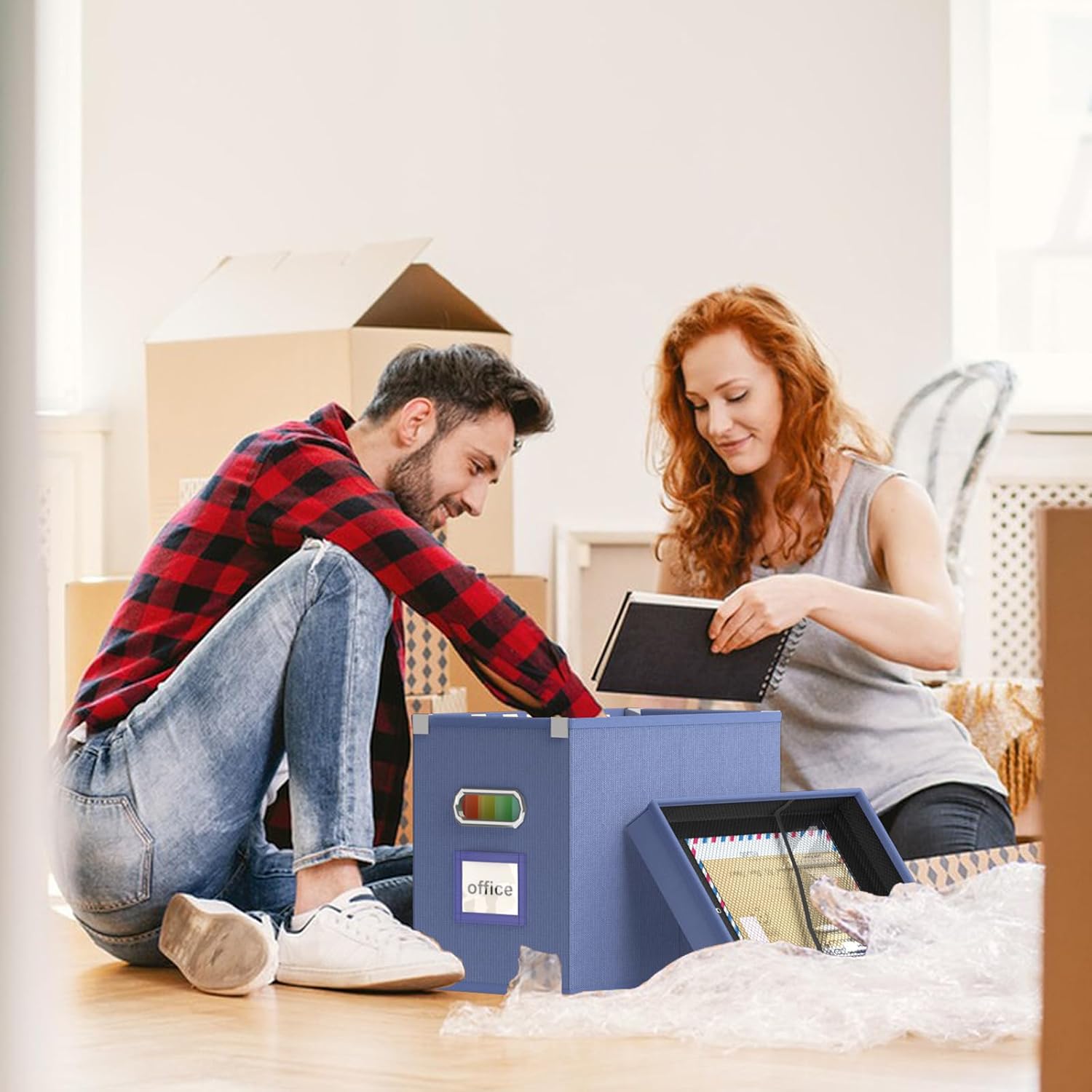 Huolewa Juego de 2 cajas de archivos colgantes organizadoras, cajas organizadoras de archivos con bolsillo de malla para archivos y carpetas tamaño