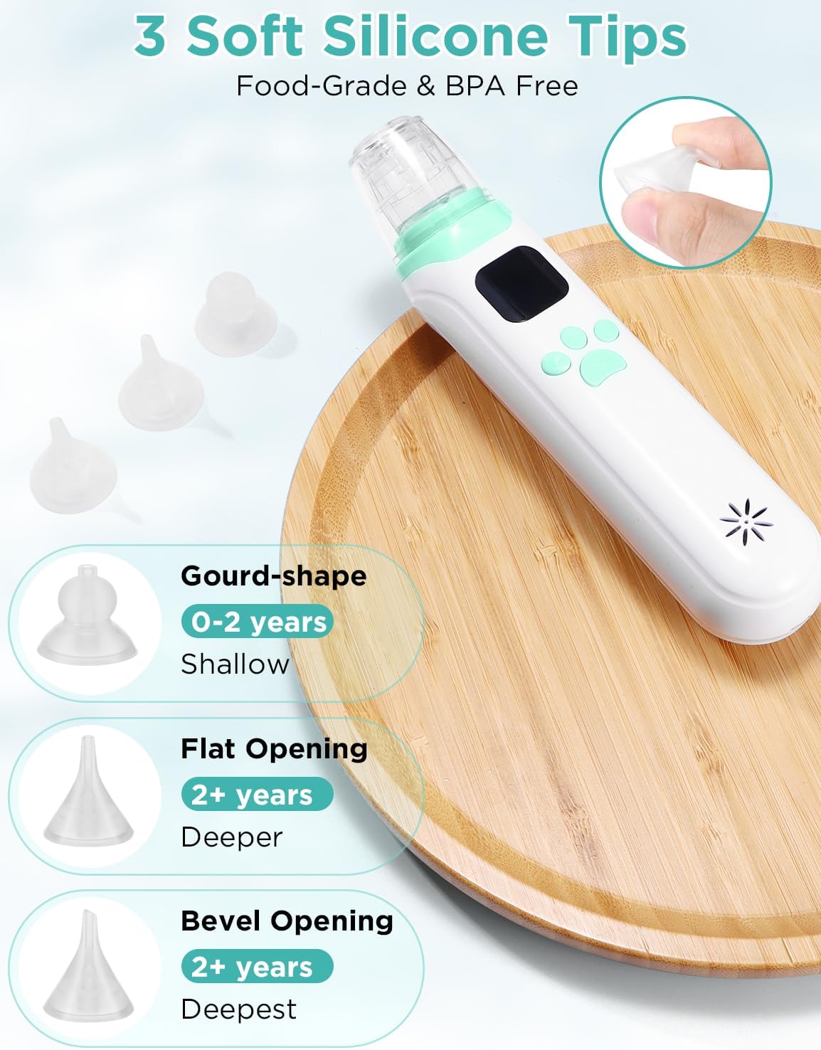 Aspirador nasal eléctrico para bebé, limpiador de succión de nariz para bebé, esenciales para bebés con 3 niveles de succión, música y luz LED,