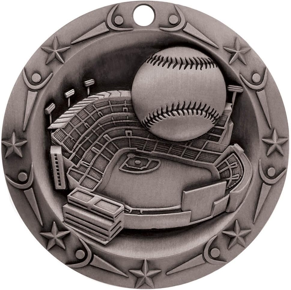 Decade Awards Medalla de béisbol de clase mundial  Medallón de bola de base de 3 pulgadas de ancho con estrellas y rayas de bandera estadounidense
