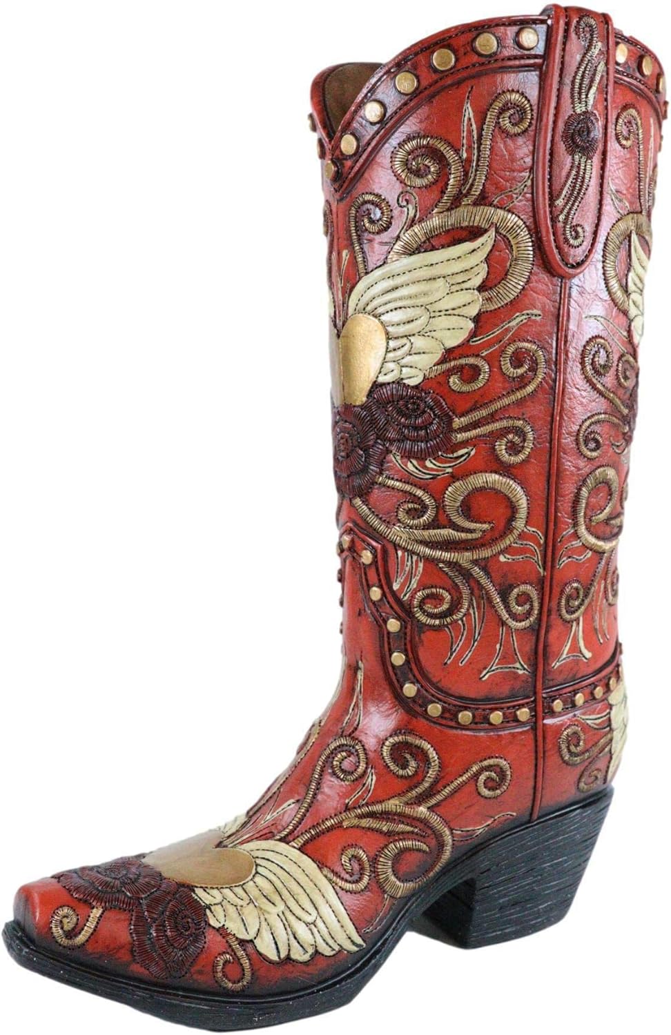 Ebros Gift Ramo de flores rústicas de imitación rojo con alas de ángel de cuero sintético con diseño de corazón y rosas de vaquera o vaquero,