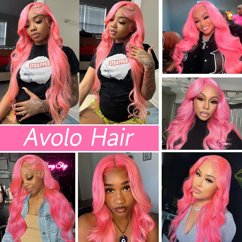 Peluca de cabello humano con encaje frontal color rosa, peluca de cabello humano prearrancado de 13 x 4, color rosa, pelucas de encaje frontal de