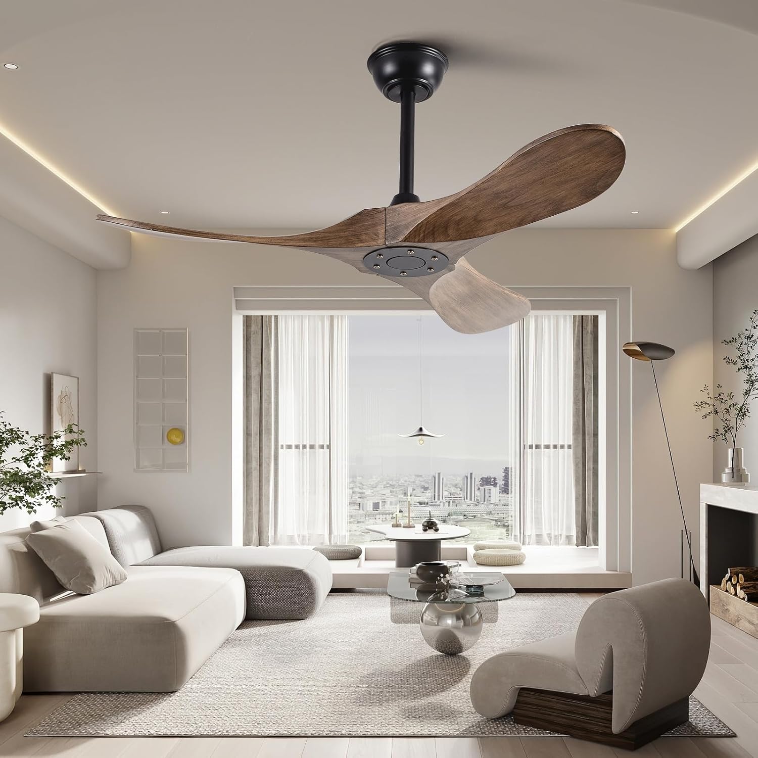 FISHMIX Ventiladores de techo pequeños de 42 pulgadas sin luces, ventilador de techo de madera maciza sin luz con control remoto, inteligente y