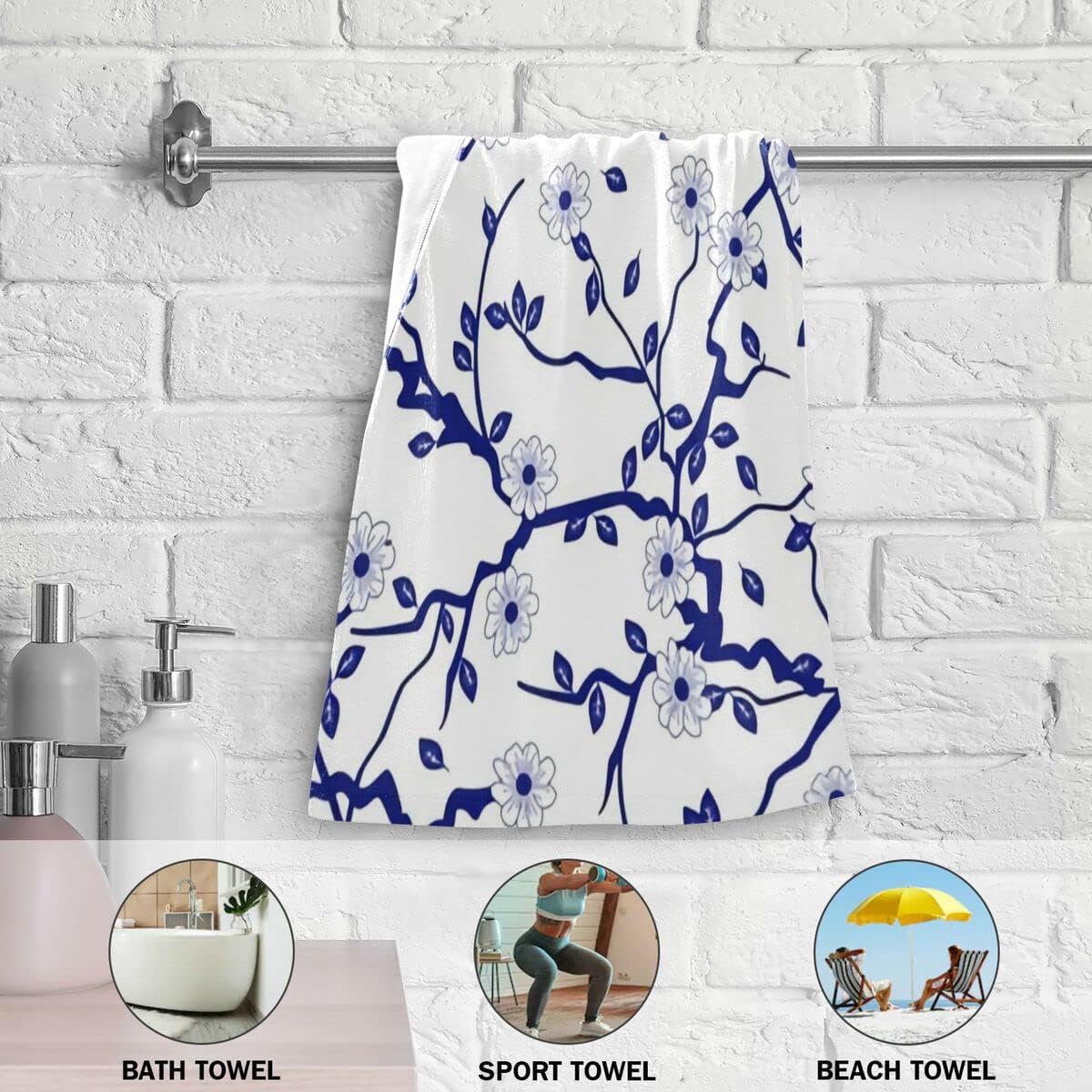 Giwawa Juego de 2 toallas de mano de estilo chino azul y blanco para baño, cocina, absorbente, suave, toallas de baño para el hogar, 28 x 14 pulgadas