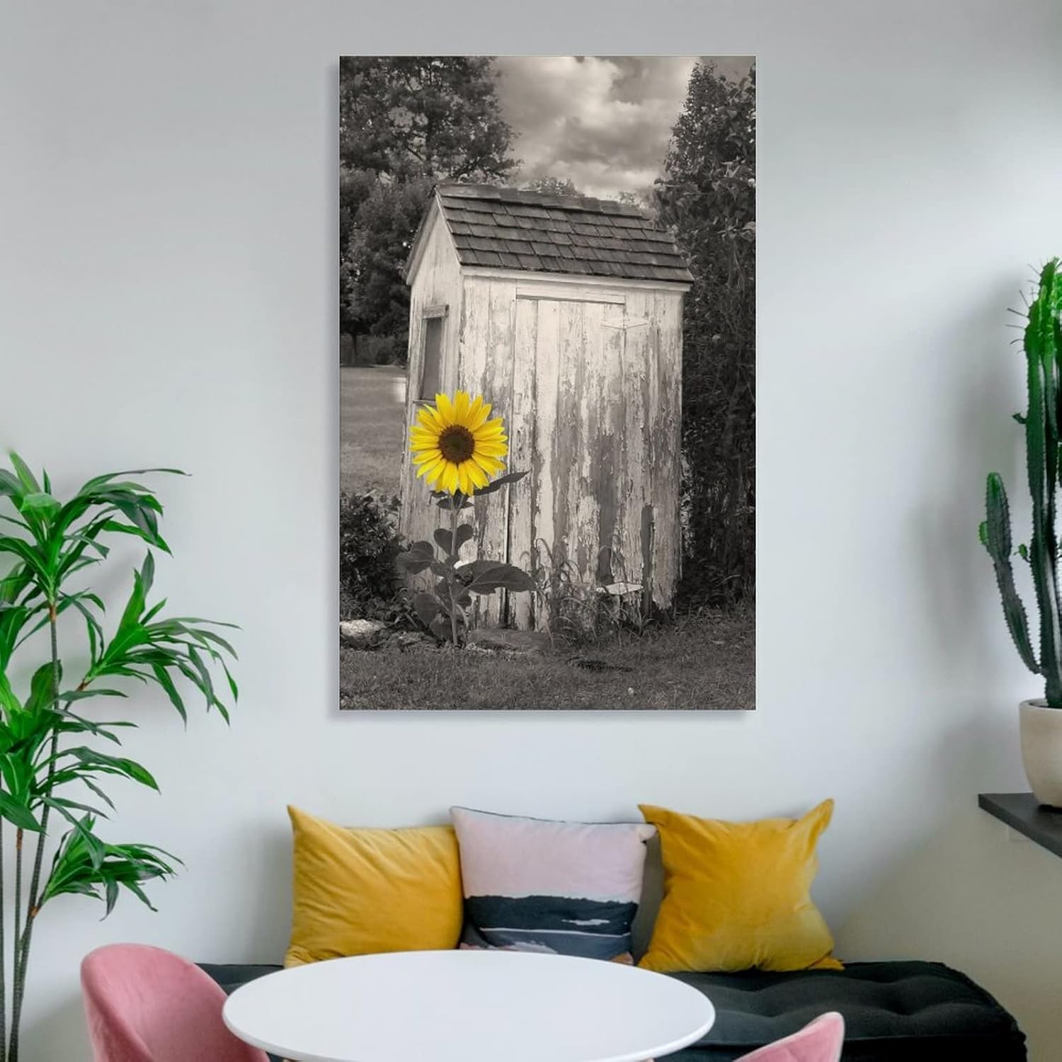ESyem Pósteres rústicos de girasoles de granja, póster de arte en lienzo para pared de baño, póster artístico y arte de pared, decoración moderna de