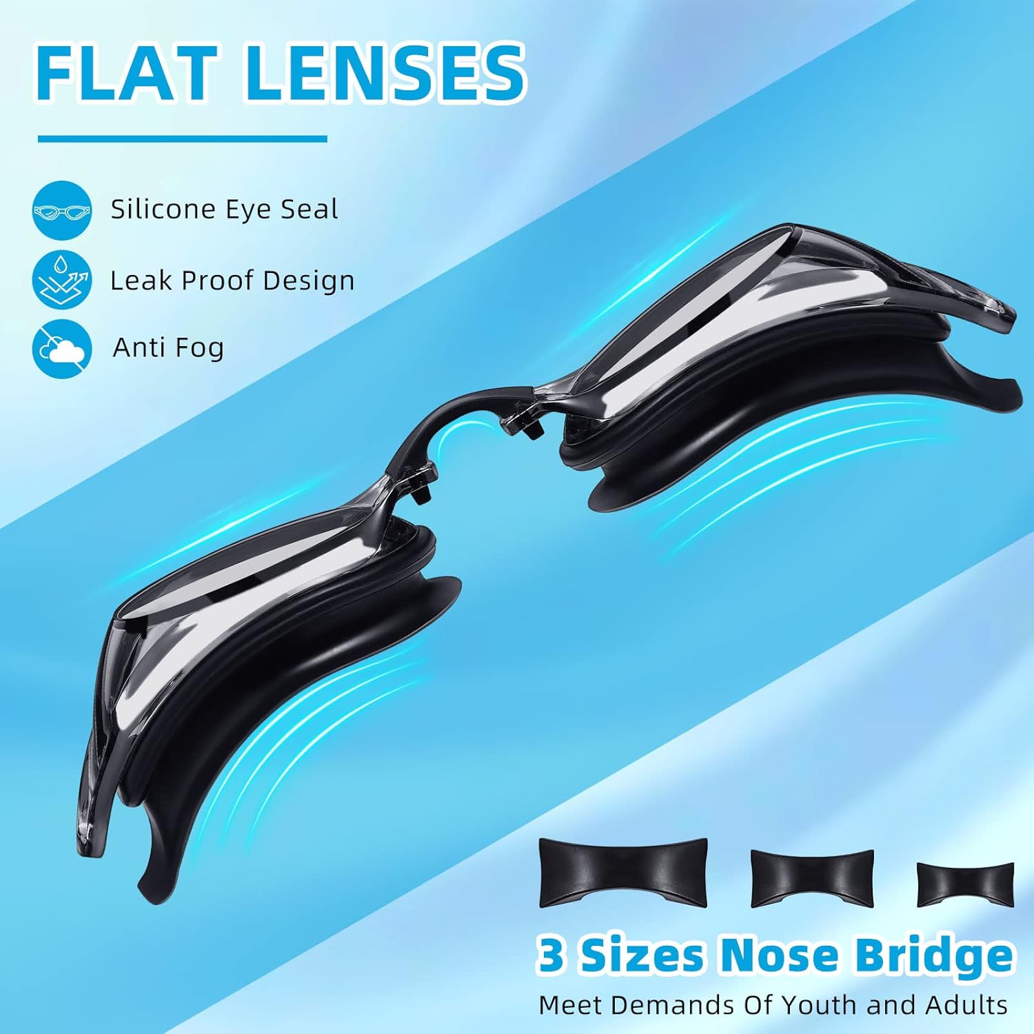 Paquete de 10 pares de gafas de natación antivaho para adultos, equipo de natación de silicona, sin fugas, gafas de natación con pieza de nariz y