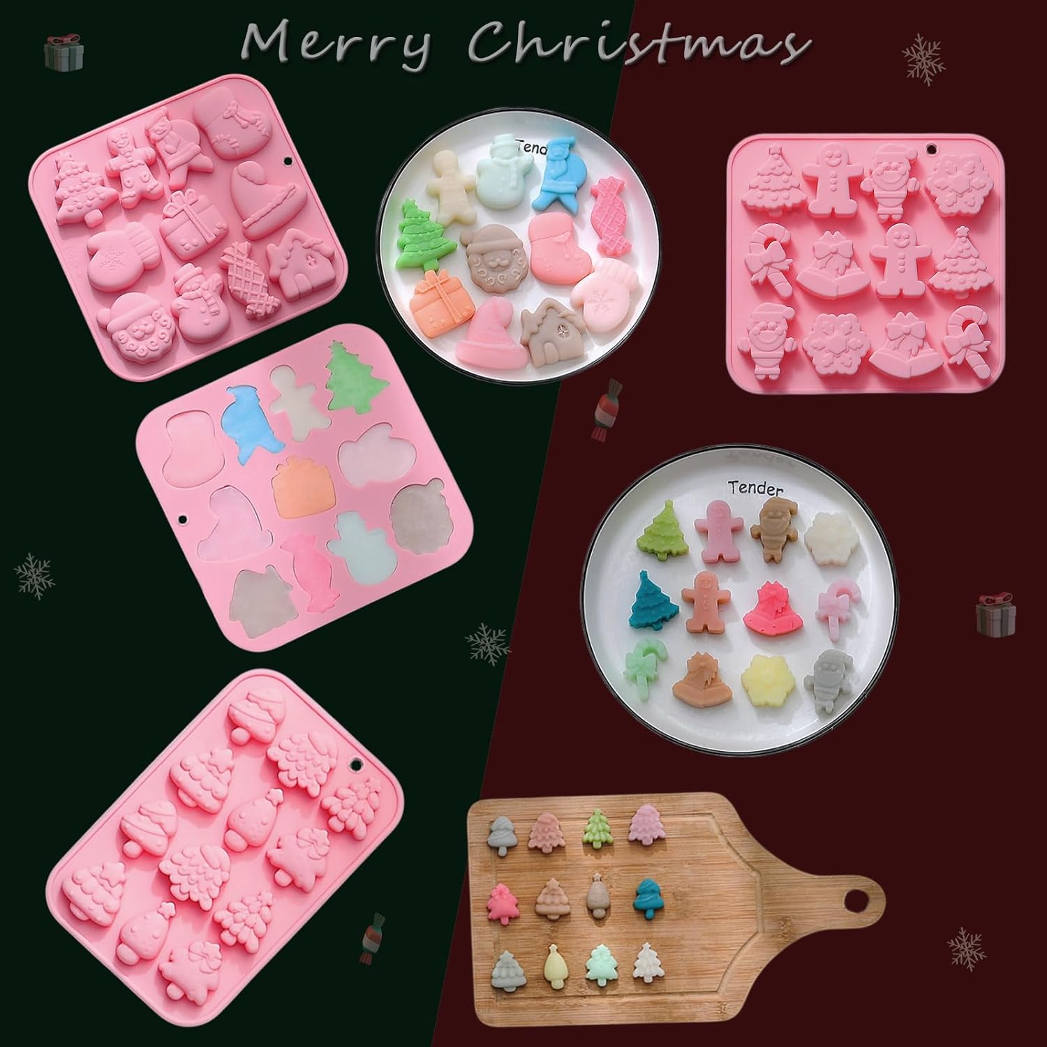 Paquete de 3 moldes de silicona de Navidad para hornear, moldes de silicona para Navidad, moldes de jabón para chocolate, gelatina, muñeco de nieve,