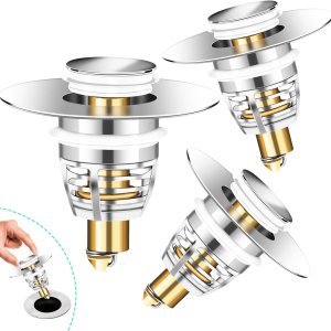 Paquete de 3 tapones universales de metal para fregadero de baño, tapón de drenaje de baño, filtro de drenaje de rebote para lavabo, para 1.06 a Paquete de 3 tapones universales de metal para fregadero de baño, tapón de drenaje de baño, filtro de drenaje de rebote para lavabo, para 1.06 a