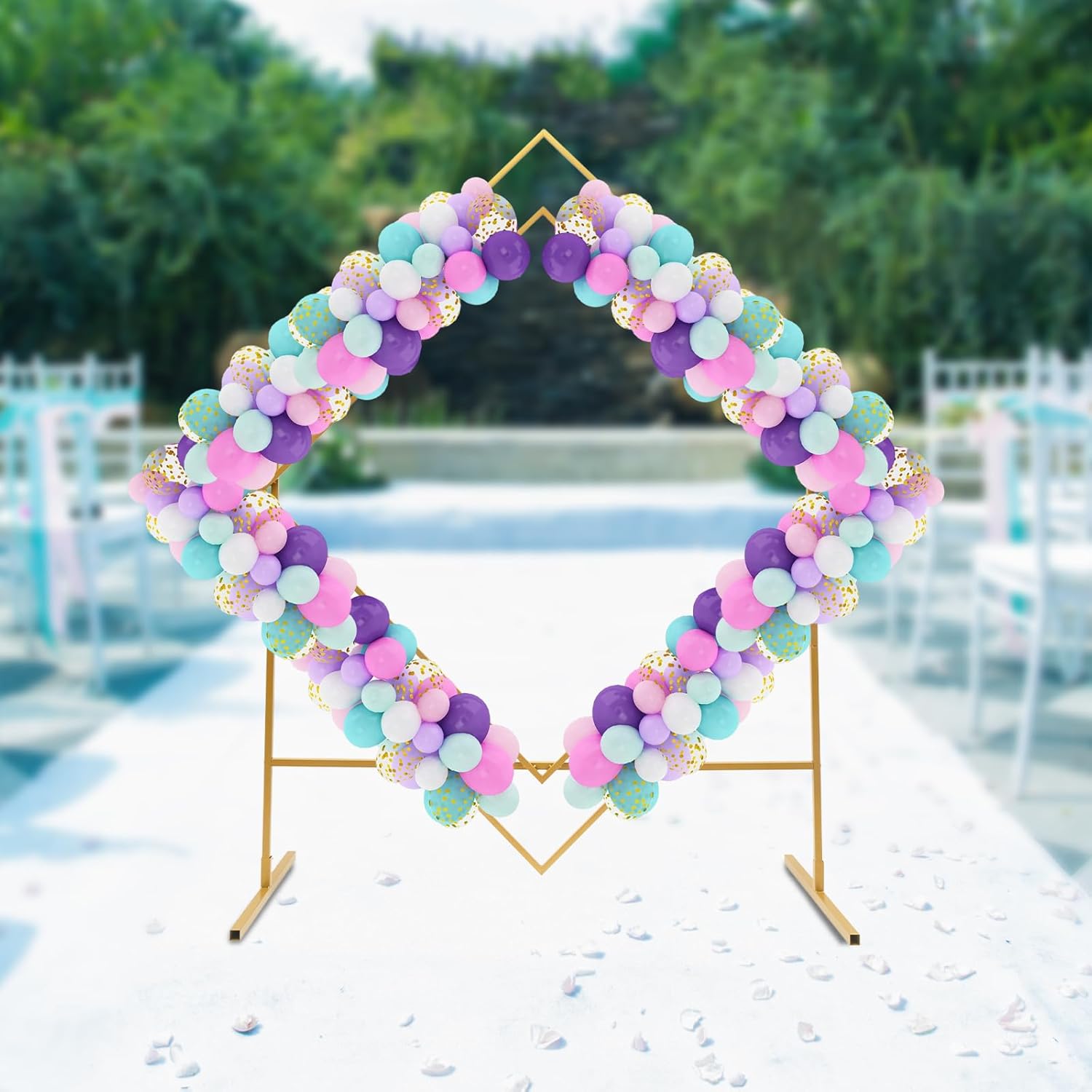 Soporte de arco de metal grande de 6.8 pies para ceremonia de boda, arco geométrico de boda, marco de soporte de flores con base resistente, fácil