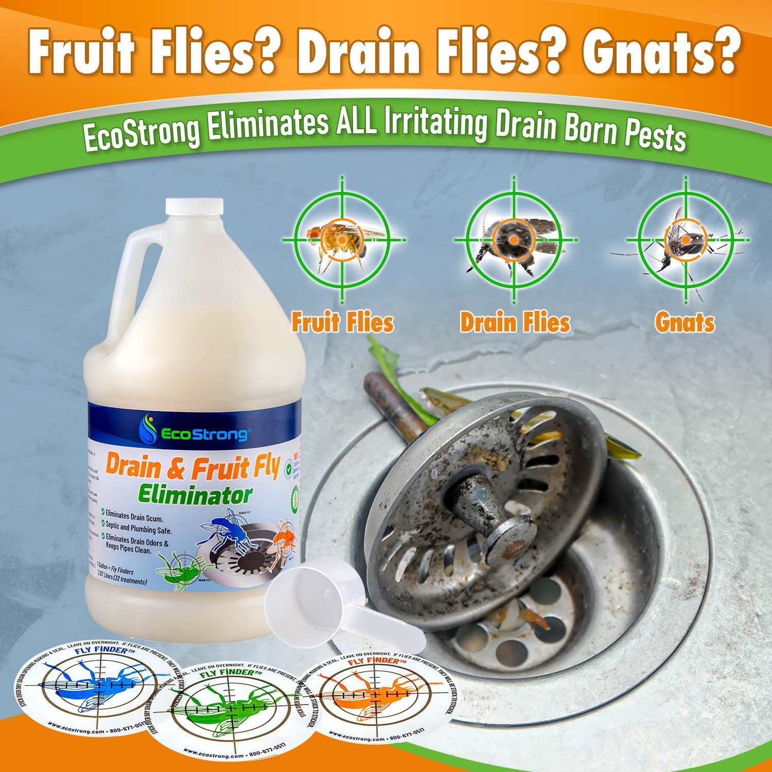 Tratamiento de drenaje de moscas de frutas  Eliminador de moscas de drenaje  Totalmente natural, elimina mosquitos, moscas de alcantarillado y más –