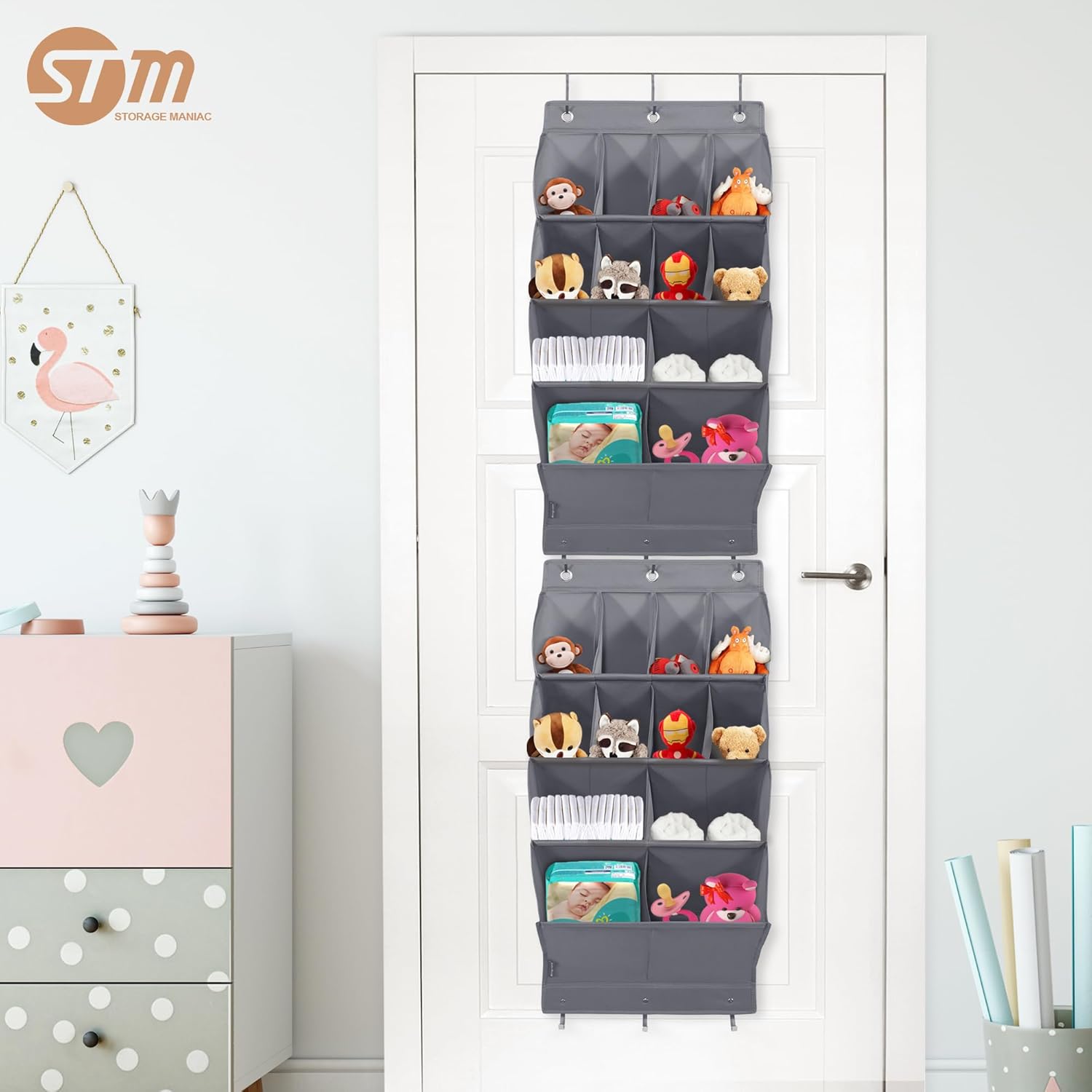 STORAGE MANIAC Organizador de zapatos para colgar sobre la puerta, paquete de 2 organizadores de zapatos colgantes, 8 bolsillos grandes y 4