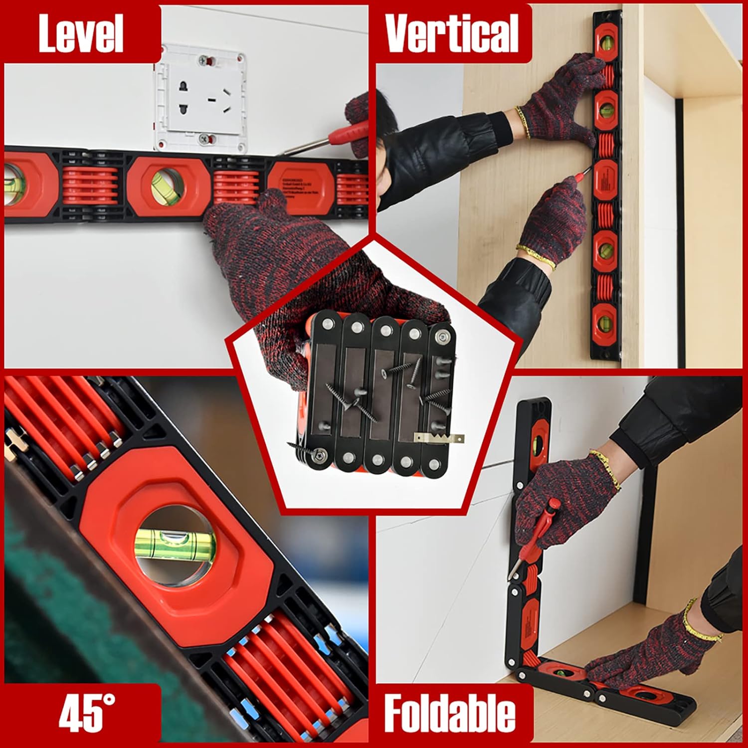 Herramienta de medición de nivel plegable con burbujas de 4 niveles, nivel plegable multifunción de 24 pulgadas, herramienta de carpintería de