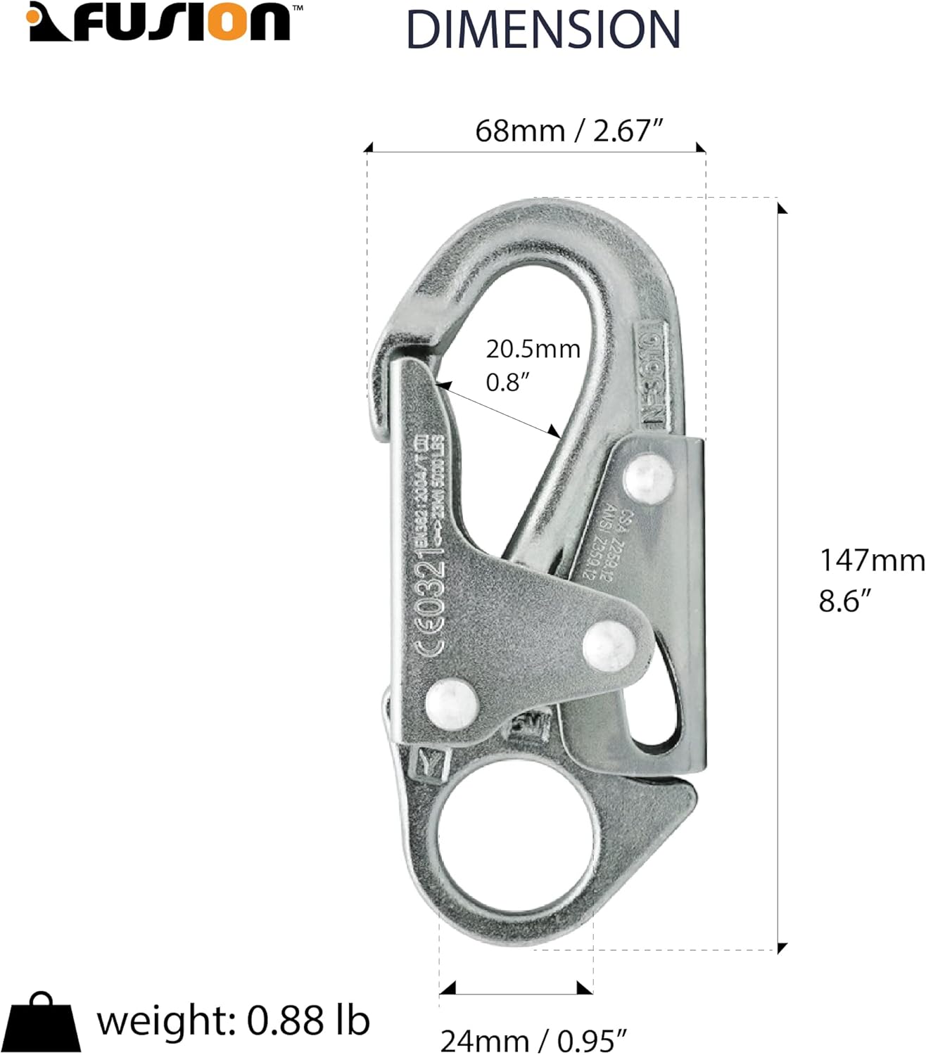 Fusion Climb Maxi-2 Gancho de acero al carbono de alta resistencia forjado a presión, oro, universal (FP-6013-5-HS-GLD)