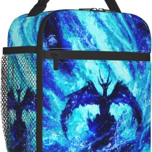 EKAZROMY Lonchera térmica con diseño de dragón azul, bolsas de almuerzo personalizadas con nombretexto impreso para adultos, niños, hombres, bolsas EKAZROMY Lonchera térmica con diseño de dragón azul, bolsas de almuerzo personalizadas con nombretexto impreso para adultos, niños, hombres, bolsas