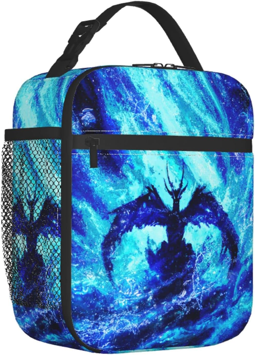 EKAZROMY Lonchera térmica con diseño de dragón azul, bolsas de almuerzo personalizadas con nombretexto impreso para adultos, niños, hombres, bolsas