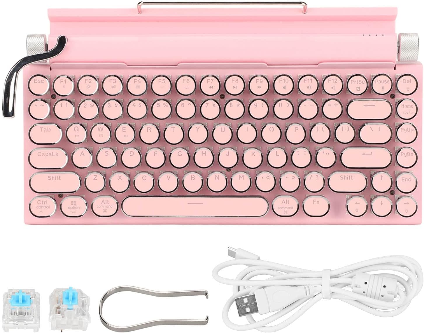 Acogedor Teclado de máquina de escribir retro, teclado vintage con interruptores azules, teclado mecánico para juegos multidispositivo, para