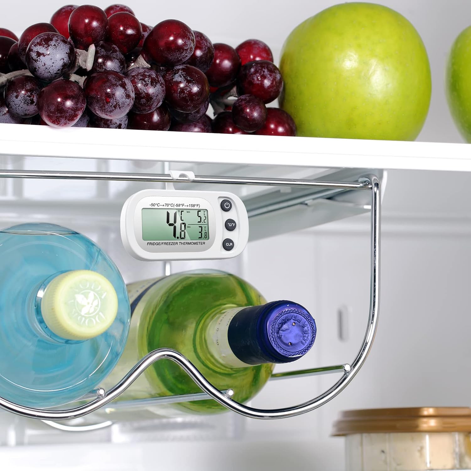 Olipiter Termómetro de refrigerador mejorado, termómetro digital para congelador, termómetro impermeable para refrigerador con gancho, pantalla LCD,