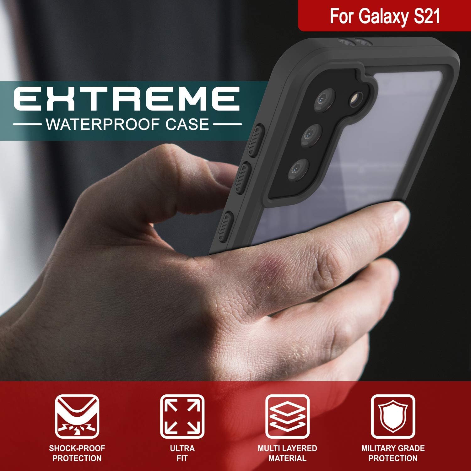Punkcase Funda impermeable para Galaxy S21 serie extrema ajuste ajustado certificado IP68 a prueba de golpes a prueba de suciedad a prueba de nieve