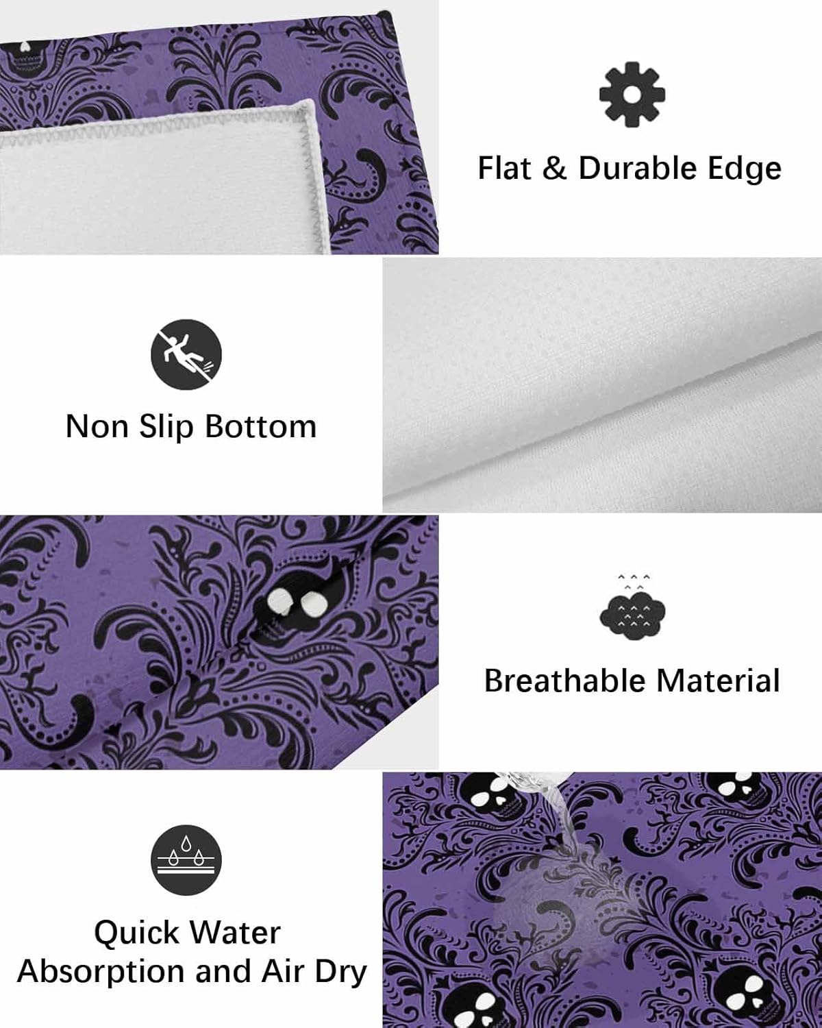 Outdoor Rugs, Waterproof Indoor Carpet, Happy Halloween Purple Black Skull Patten 4’x6′ Outside Area Rug for Patios RV Camping Beach Floor Mat for