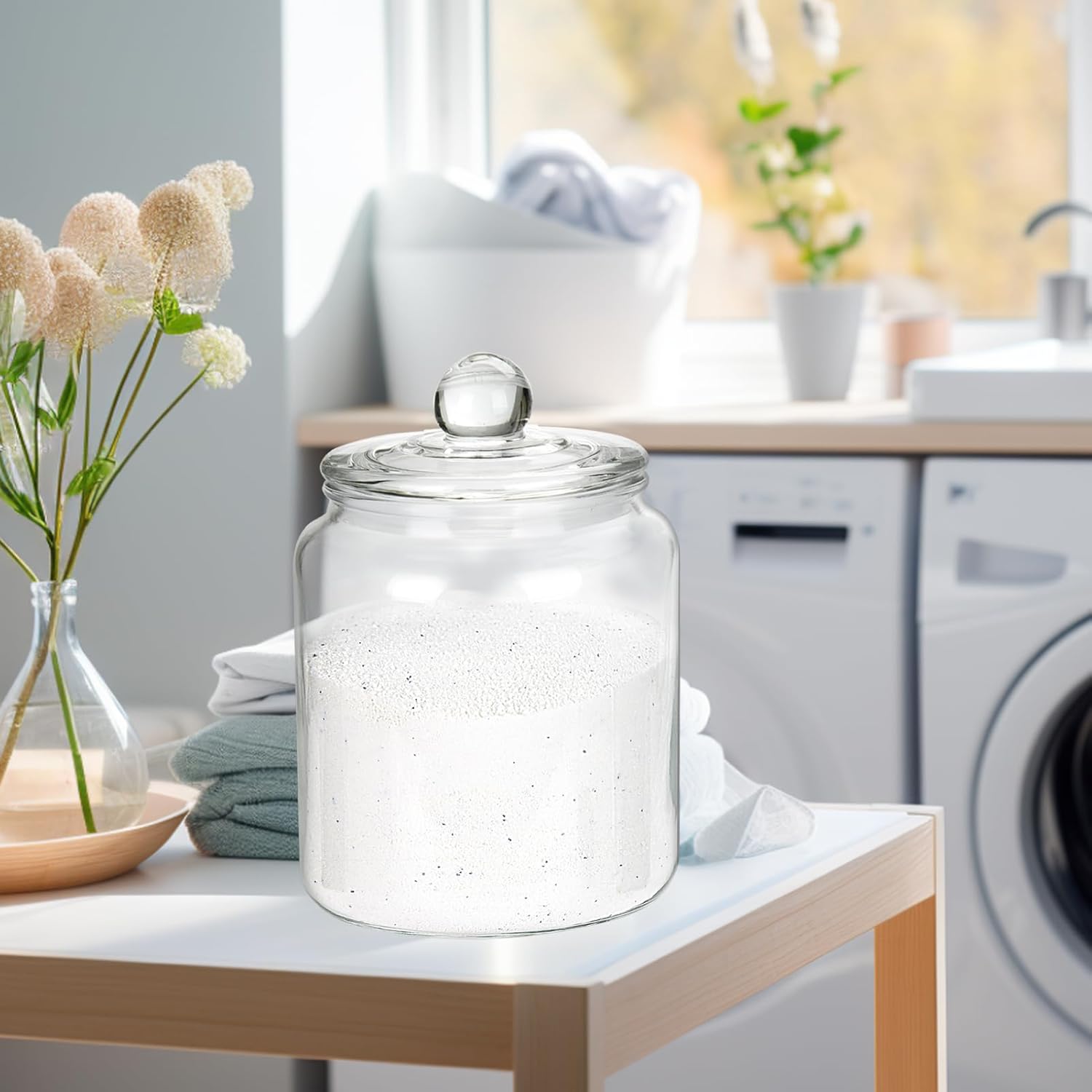Dispensador de detergente para ropa, contenedor de cápsulas Derergent para organización de lavandería, tarros de vidrio para almacenamiento de ropa