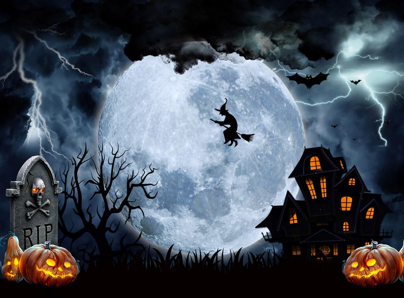 AIIKES Telón de fondo de Halloween de 10 x 8 pies, telón de fondo de noche de terror de luna grande, fondo de fotografía de castillo de bruja y