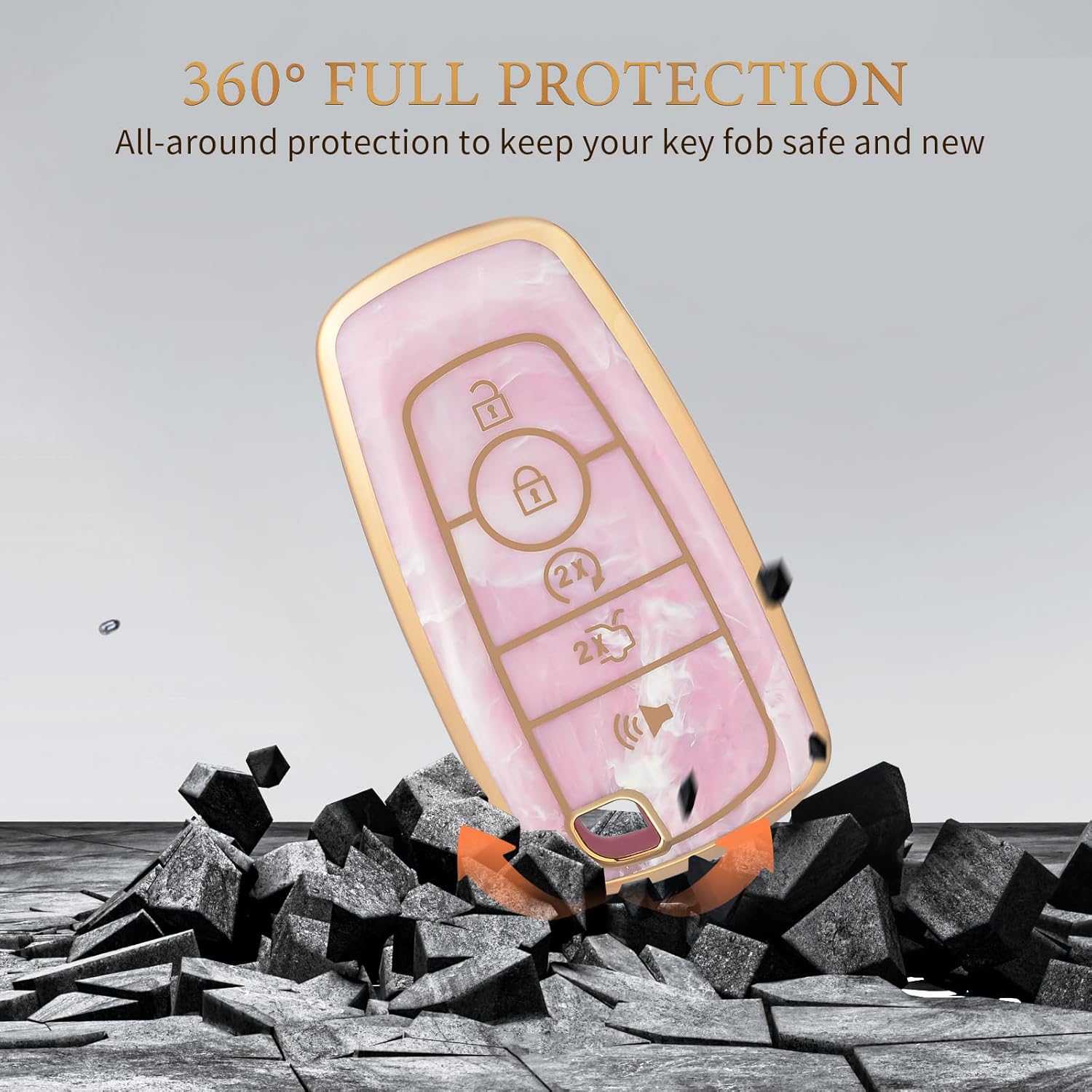 OFFCURVE Funda para llavero de coche compatible con Ford, rosa+llavero