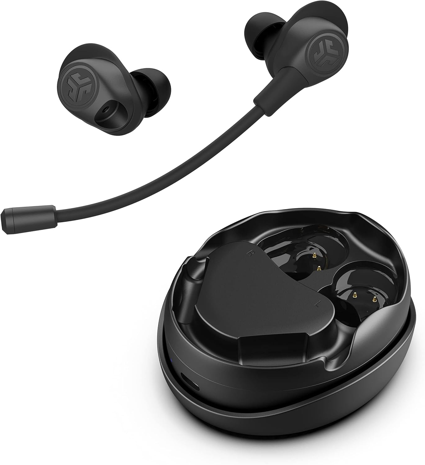 JLab Work Buds – Auriculares intrauditivos inalámbricos con micrófono desmontable con cancelación de ruido, negro, largo más de 55 horas totales de