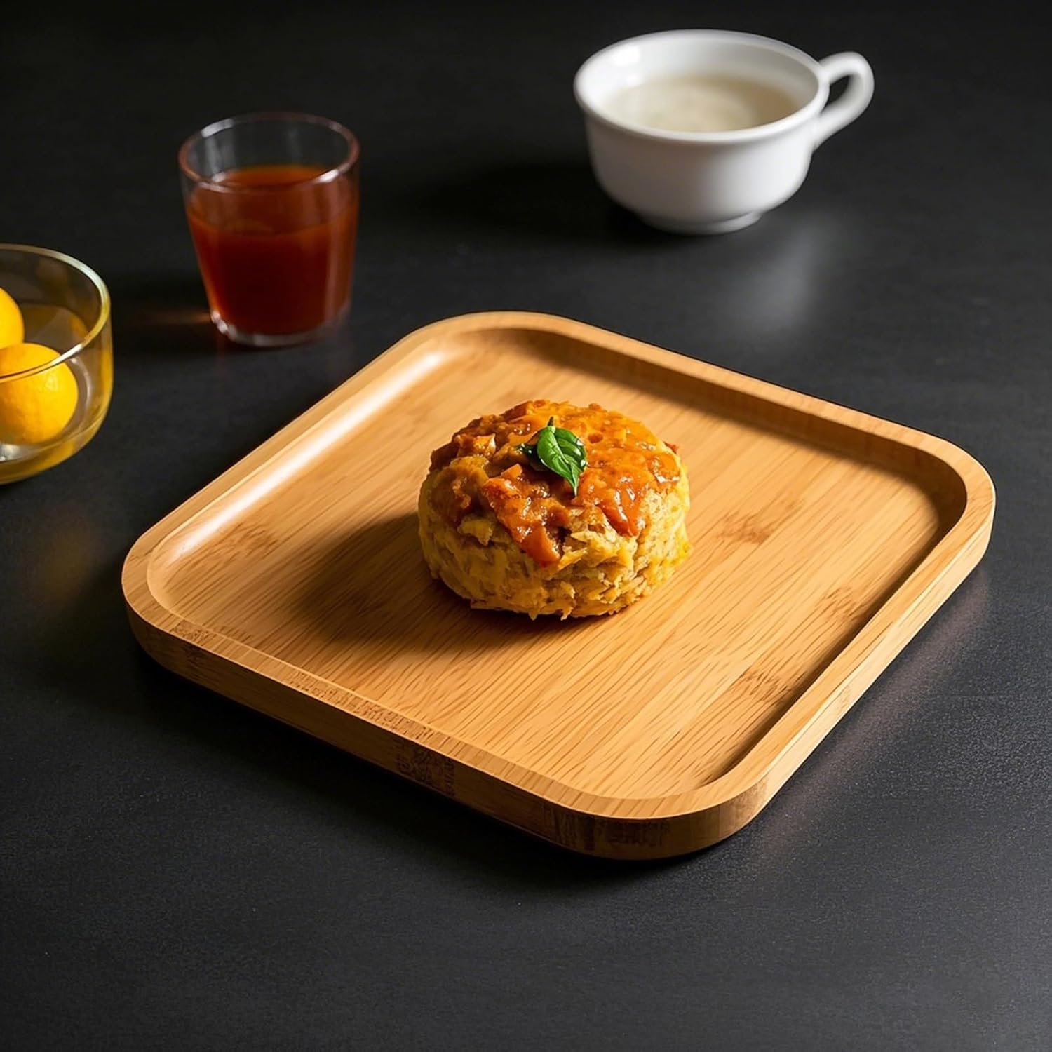 JOIKIT Paquete de 3 platos de bambú de 10 pulgadas, platos de madera fina y pulida, bandeja de bambú para sostener frutas, pan, queso, nueces, café,