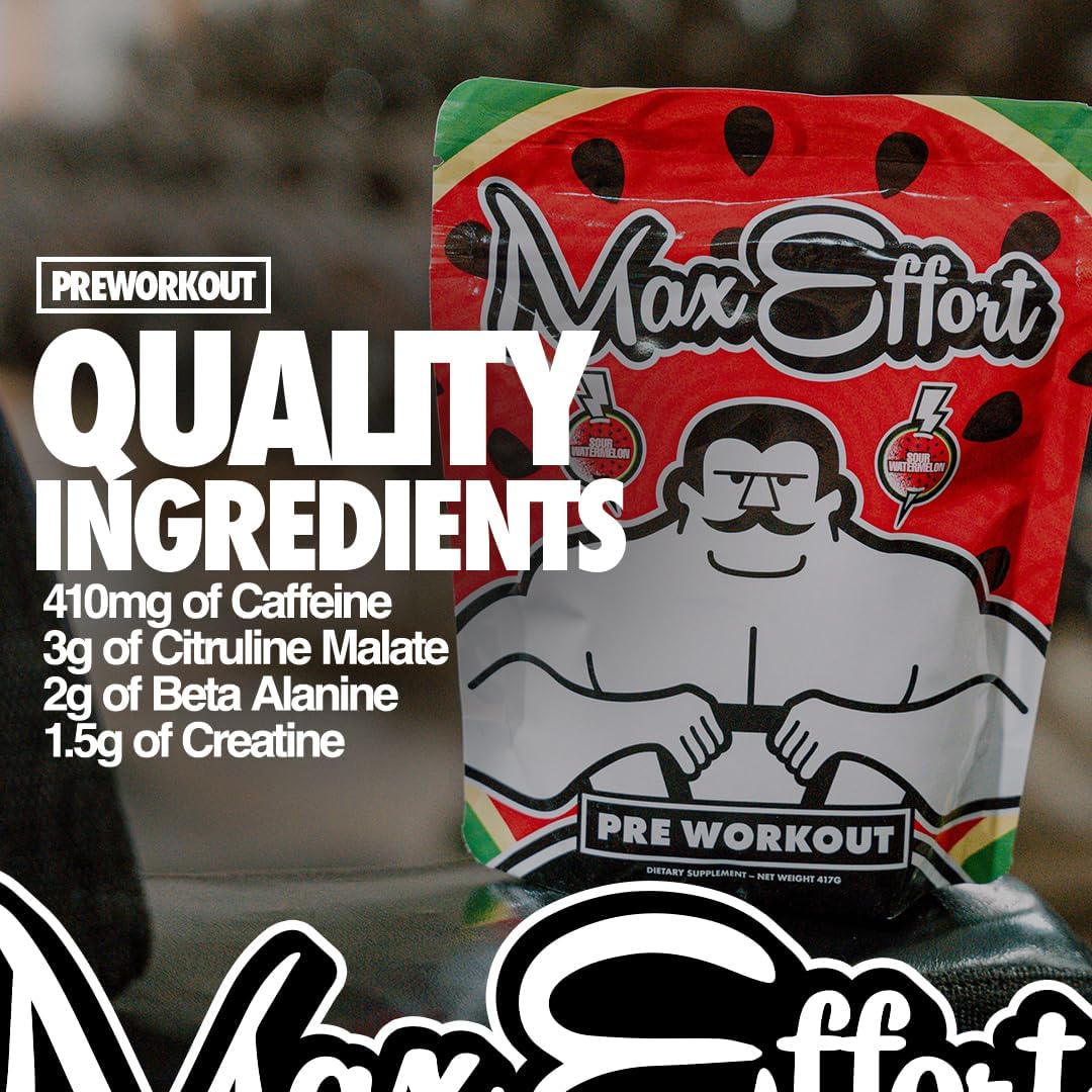 Max Effort Polvo de preentrenamiento, suplemento energético y de concentración para adultos, bebida de rendimiento de entrenamiento, monohidrato de