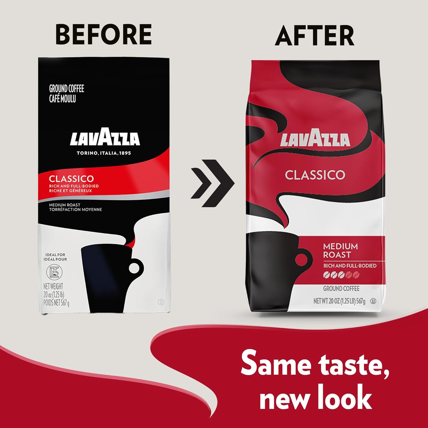 Lavazza Classico Mezcla de café molido, tostado medio, café premium, 100% árabe, paquete económico, sin OMG, 20 onzas (paquete de 6)