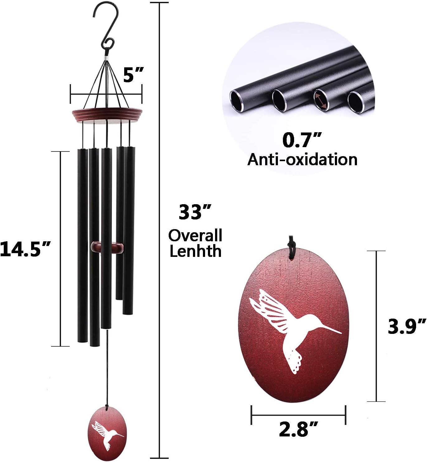 Campanillas de viento de colibrí para exteriores, melodía calmante afinada al aire libre, campanillas de viento conmemorativas, regalos de colibrí