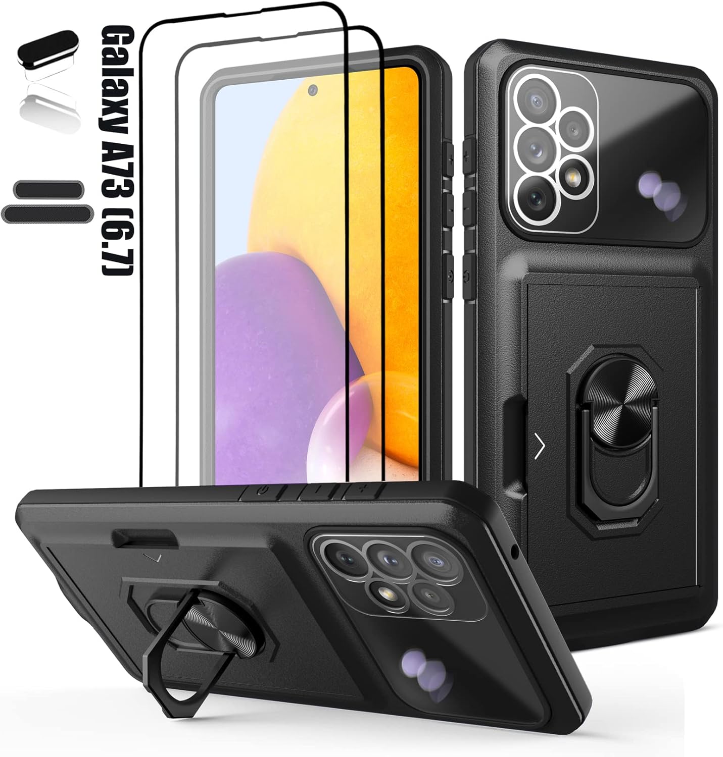 LMDAMZ Funda tipo cartera para Galaxy A73 (5G), ranura para tarjeta de crédito, diseño portátil, resistente, doble capa acolchada, protección de