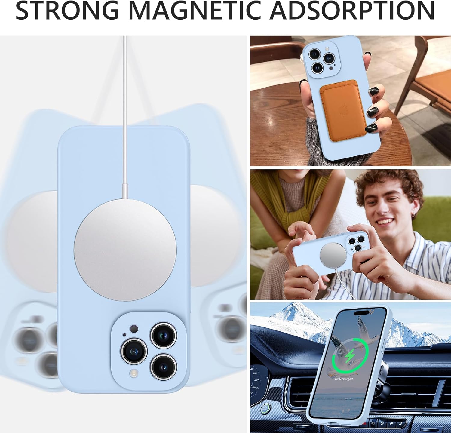 GUAGUA Funda de silicona para iPhone 15 Pro Max, compatible con Magsafe de goma suave, forro de microfibra delgada, funda de textura de cojín a