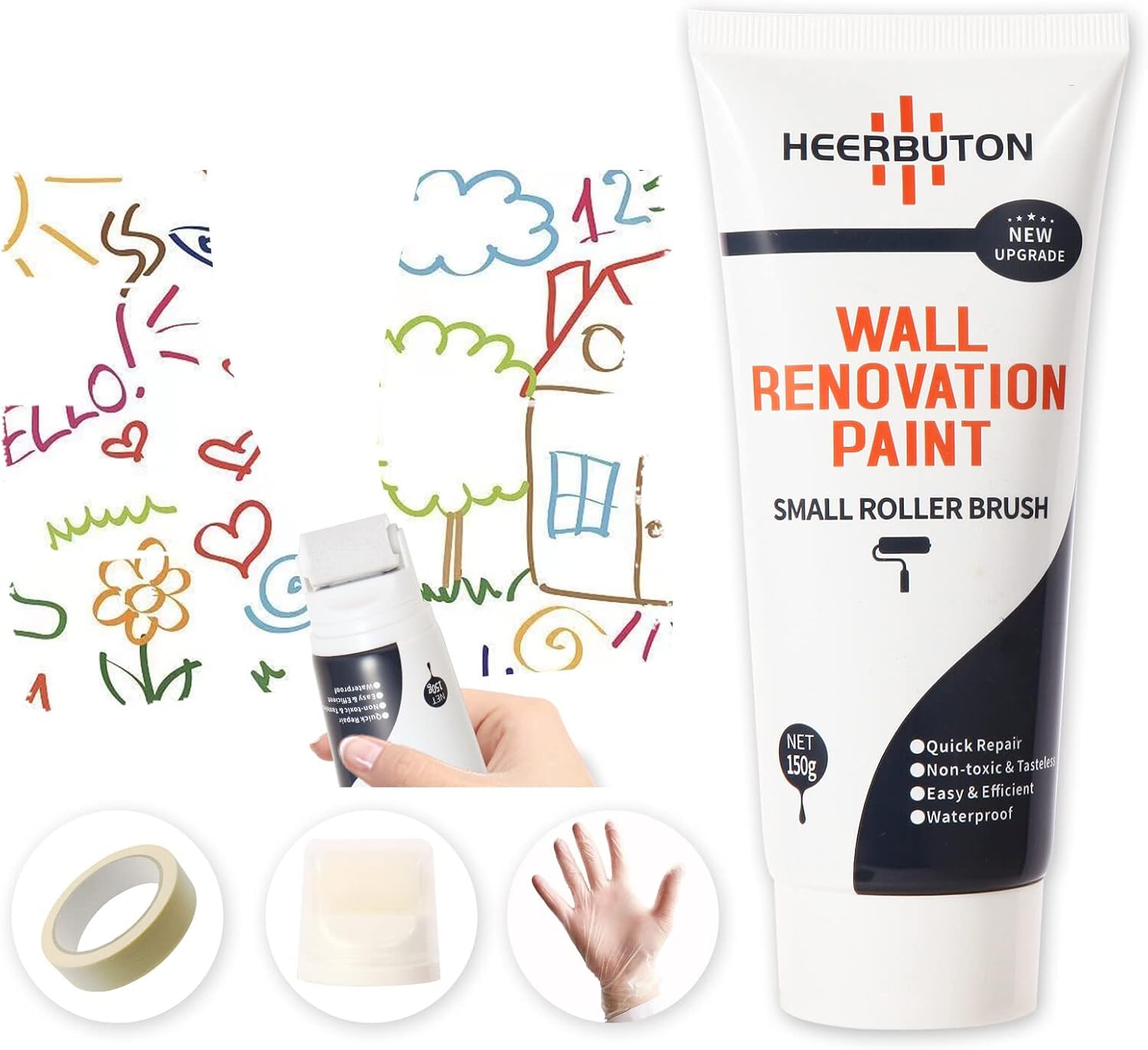 Kit de pintura para reparación de pared, mini herramienta de pintura con rodillo, secado rápido e impermeable, fácil de reparar manchas en la pared