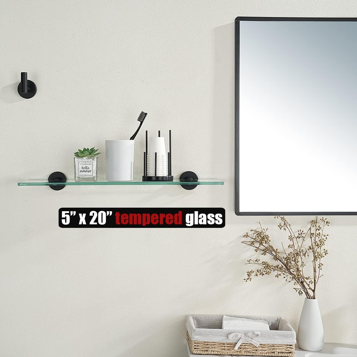 JQK TGS101L20-PB – Estante de vidrio templado para ducha de 20 x 5 pulgadas, acero inoxidable 304 negro mate, TGS101L20-PB