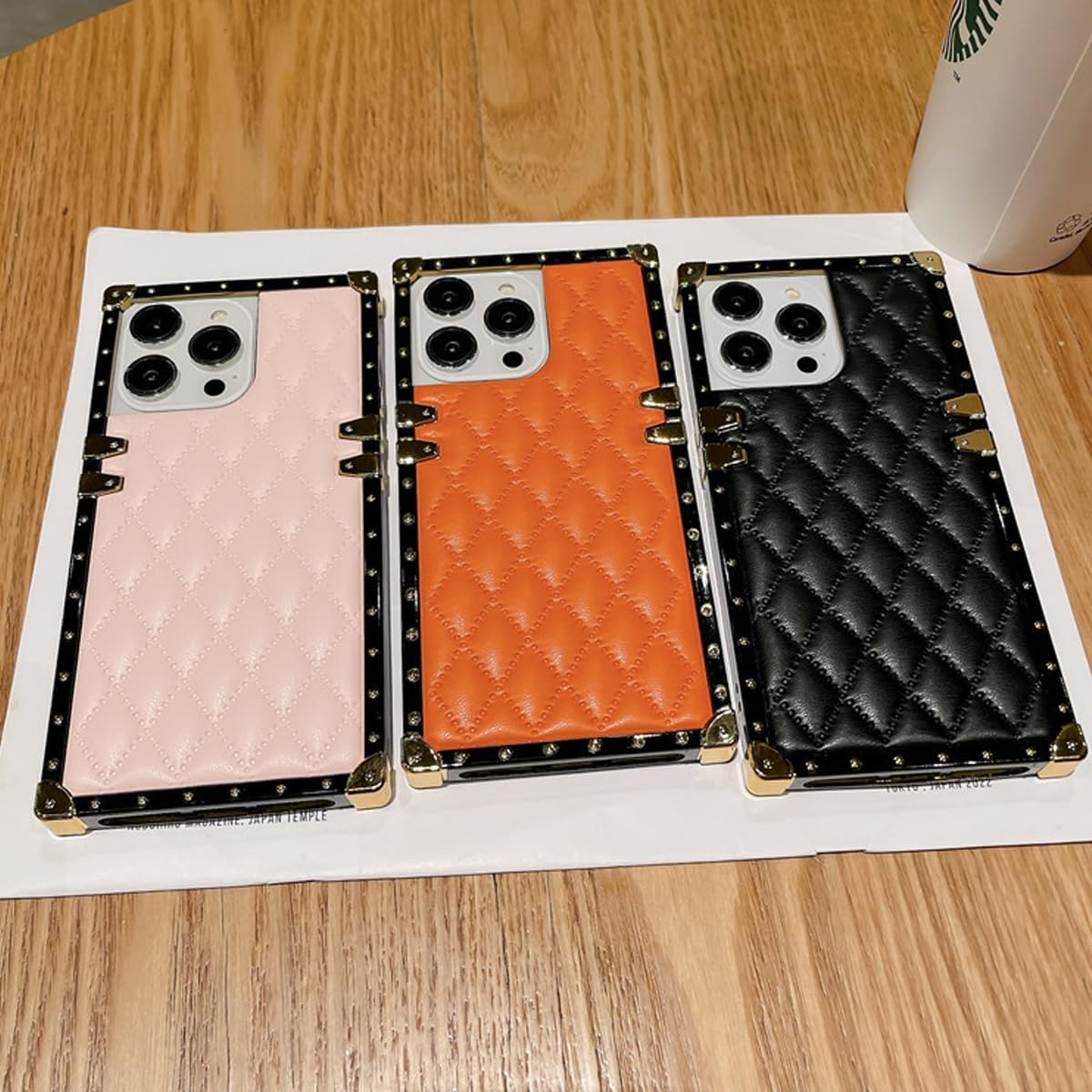 Funda para iPhone 15 con borde cuadrado para mujer, bonita decoración dorada de lujo, cuadrada, suave, parachoques, elegante, a prueba de golpes,