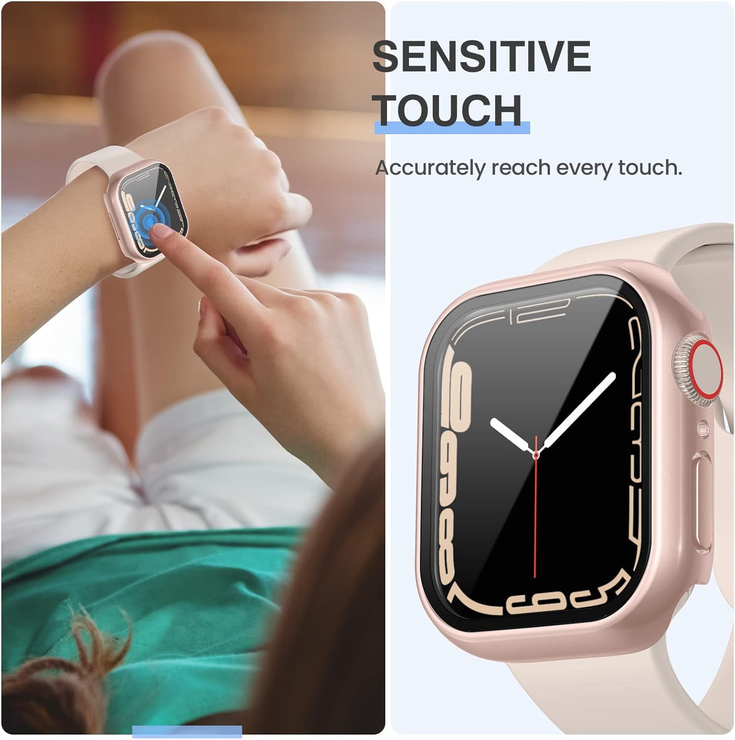 Tensea Paquete de 3 fundas protectoras de pantalla para Apple Watch Series 9, 8, 7, de 1.772 pulgadas, cubierta protectora para iWatch, película de