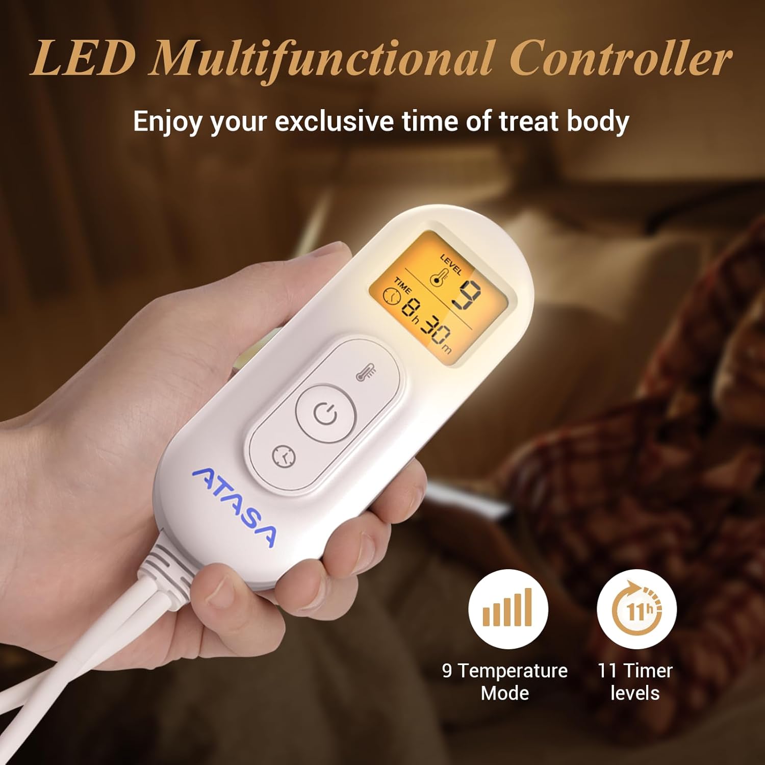 ATASA Almohadilla térmica para aliviar el dolor de espalda, almohadillas térmicas eléctricas extragrandes de 17 x 33 pulgadas con 9 niveles de