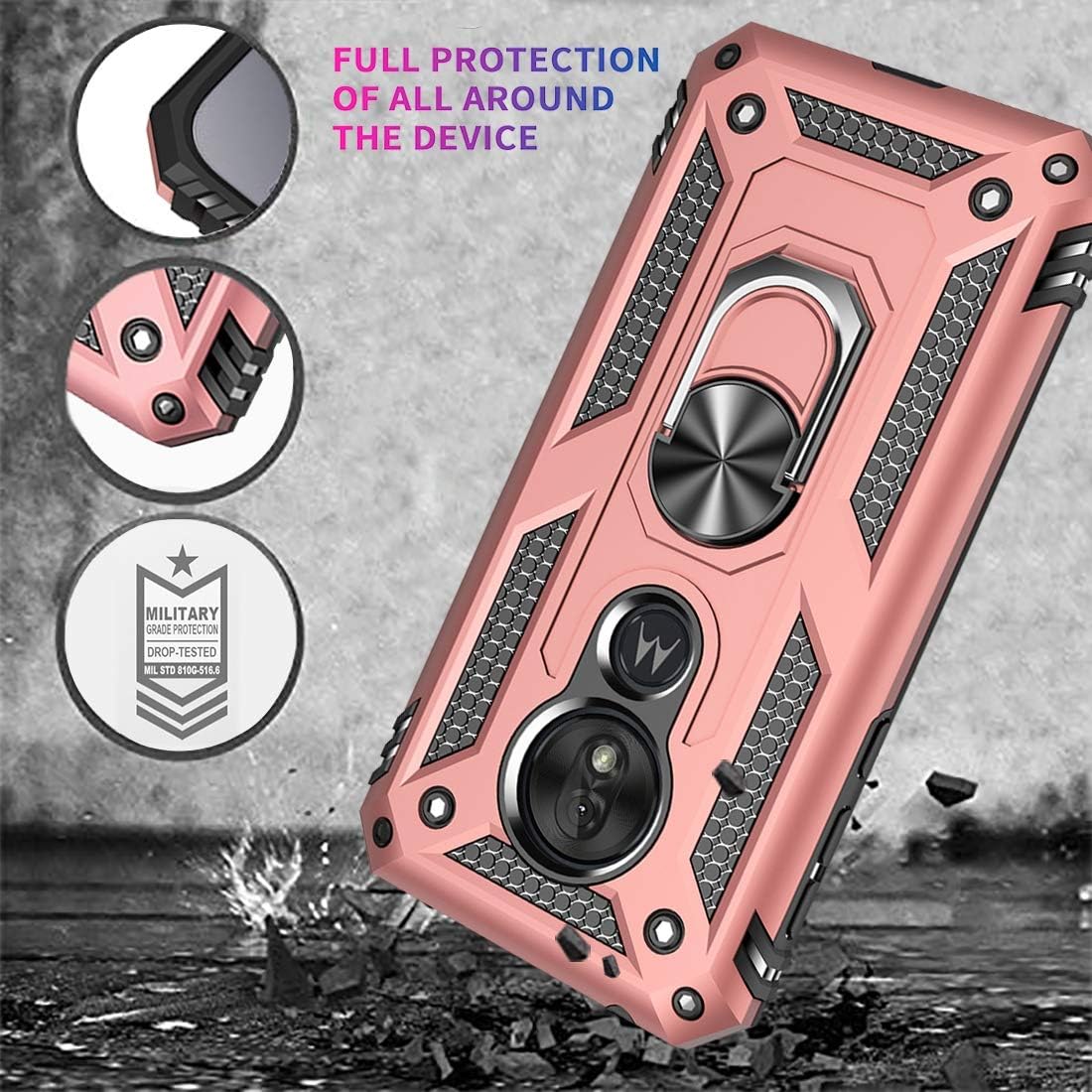 Funda para Moto G7 PlayMoto G7 Optimo (XT1952DL), grado militar soporte magnético para anillo de automóvil, soporte de soporte de soporte protector