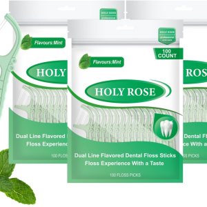 Holy Rose Mint Twin Line – Palillos de hilo dental de doble acción, paquete de 300 unidades, kit de herramientas de limpieza de dientes de doble Holy Rose Mint Twin Line – Palillos de hilo dental de doble acción, paquete de 300 unidades, kit de herramientas de limpieza de dientes de doble