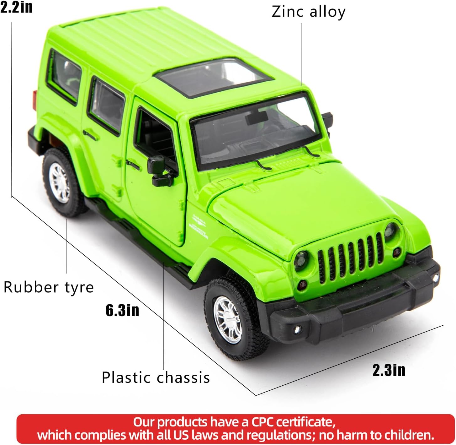 TGRCM-CZ Wrangler – Modelo de auto fundido a presión, auto de juguete de aleación a escala 132, juguetes con sonido y luz, adecuado para niñas y