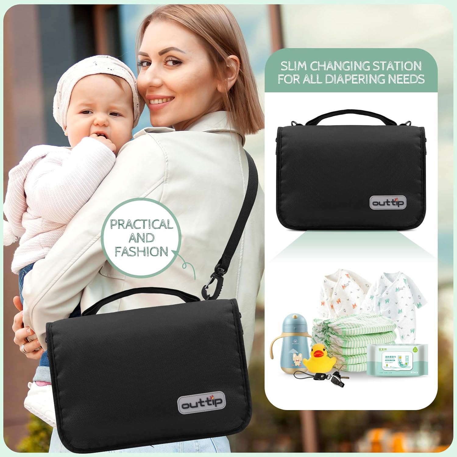 Cambiador de pañales para bebé  Bolsa cambiadora impermeable y portátil  Estación de cambio de viaje de gran tamaño para bebé  Regalo para recién